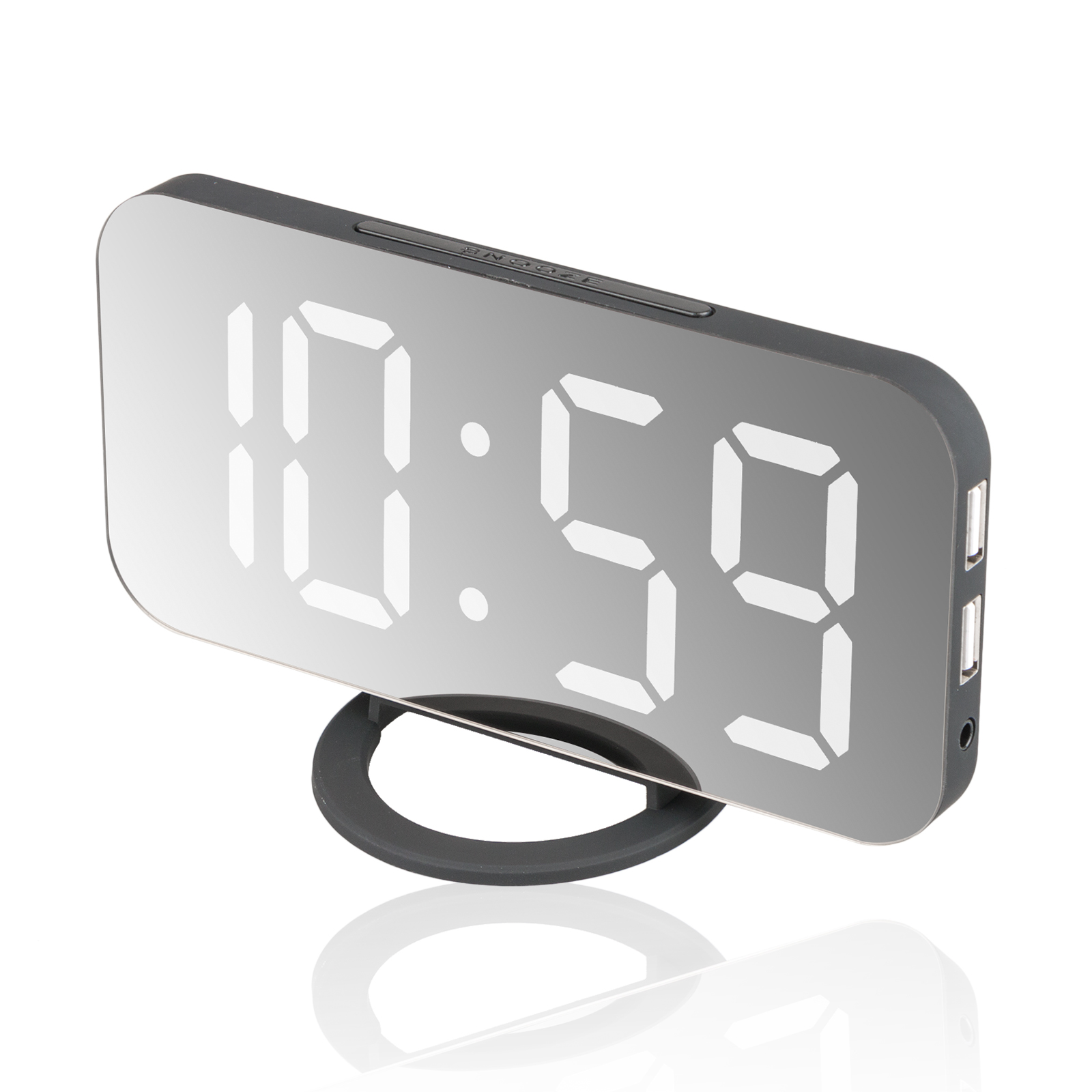 TSV Mirror Digital Alarm Clock LED Display Portable Modern USB/Battery