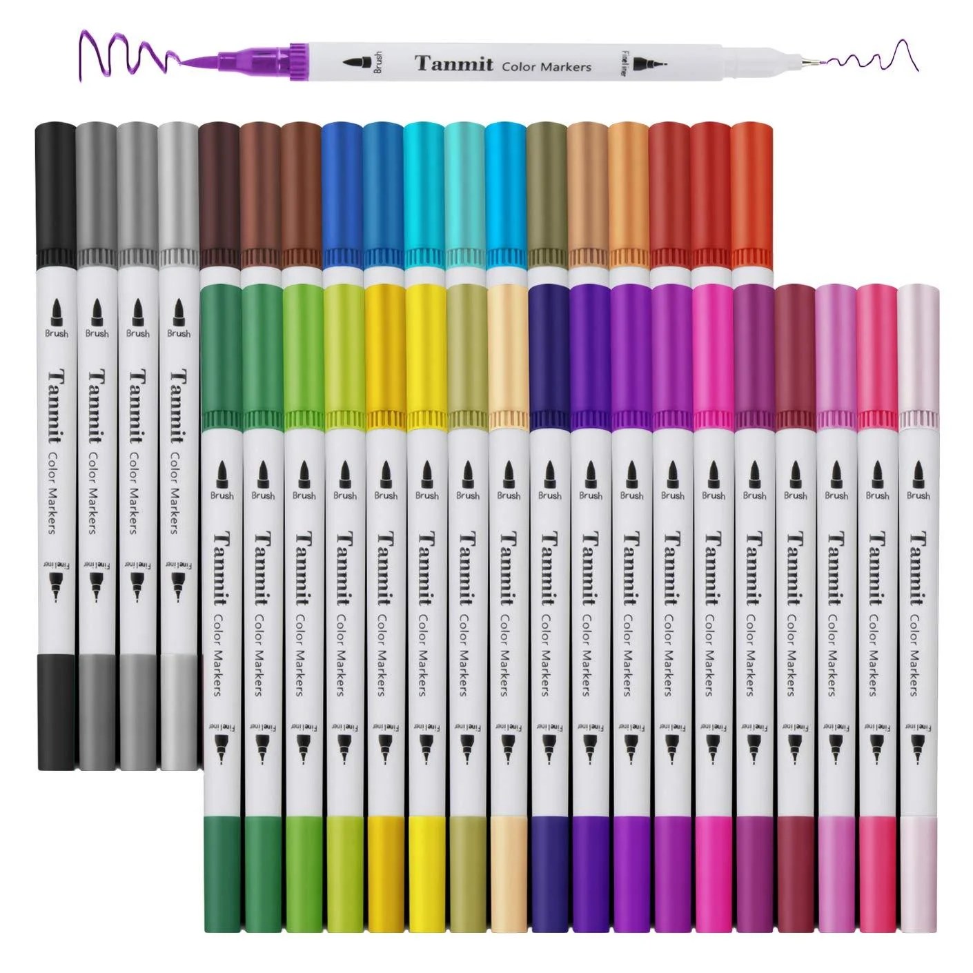 Dual Tip Brush Marker Pens, Tanmit 0.4 Fine Tip Markers & Brush