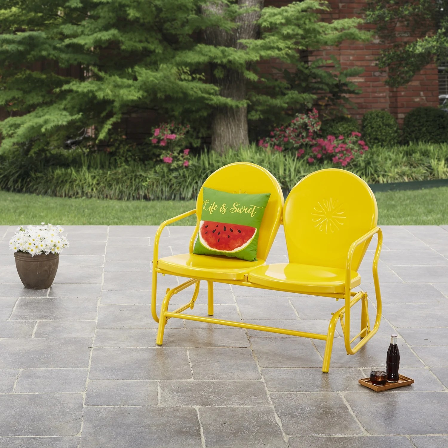 Mainstays Retro Outdoor Glider Bench Yellow