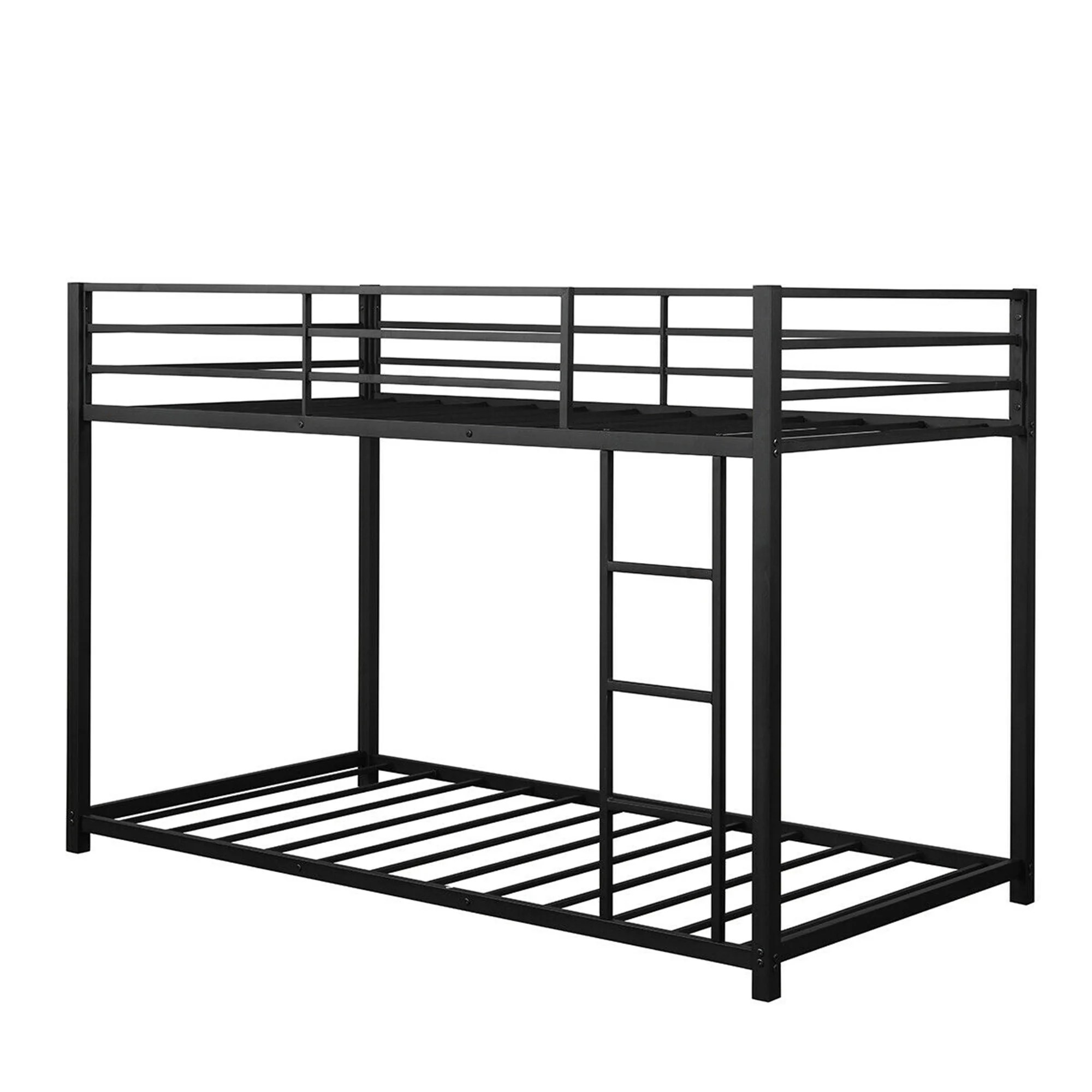Gymax Twin Over Twin Bunk Bed Metal Platform Bed Frame W/ Guard Rails