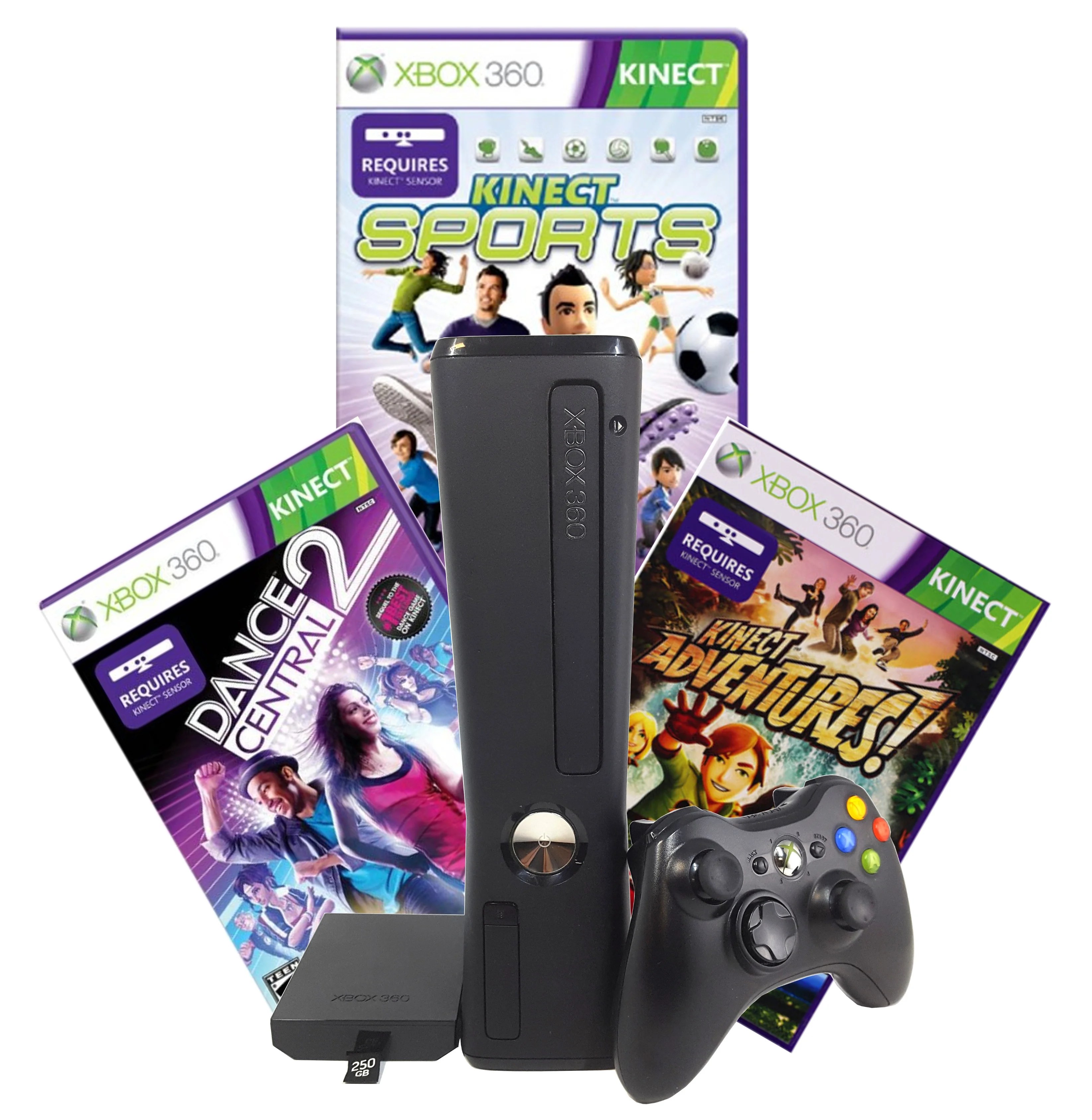 Refurbished Xbox 360 250GB Console, Kinect Sensor, games