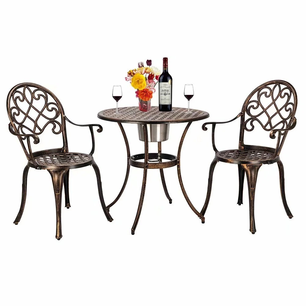 European Style Cast Aluminum Outdoor 3 Piece Patio Bistro Set of Table