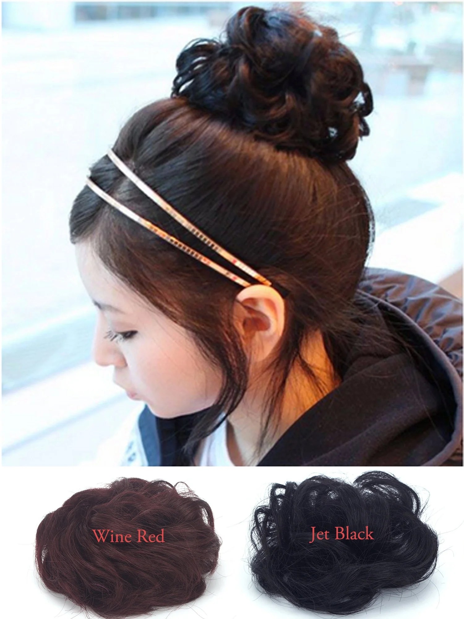 FLORATA Human Hair Bun Extensions Wavy Curly Messy Hair piece Donut