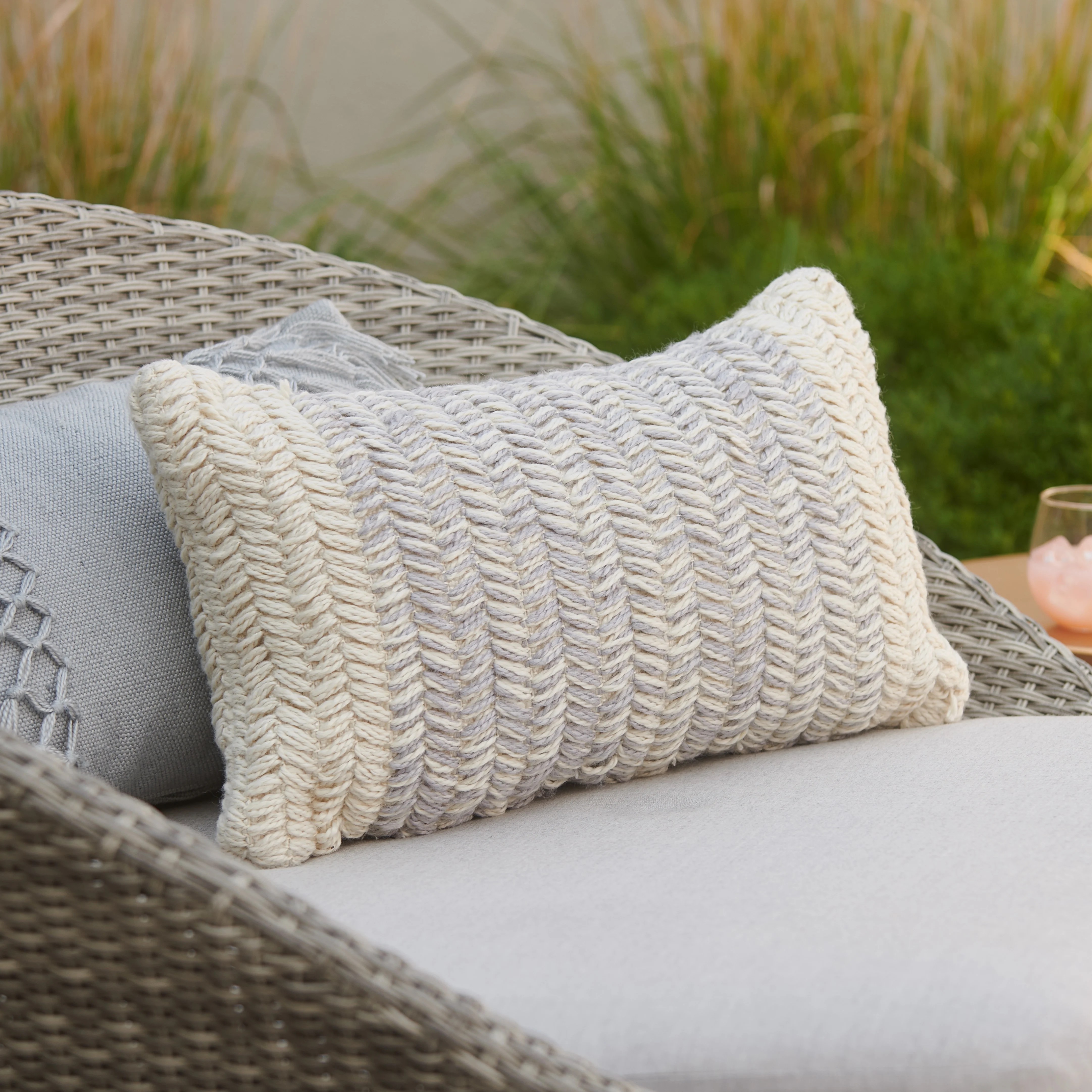 MoDRN Braided Texture Lumbar Outdoor Throw Pillow, Gray