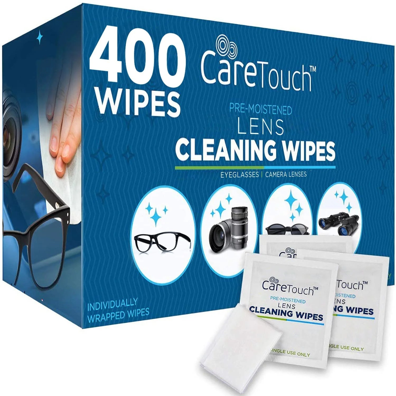 Care Touch Lens Wipes for Eyeglasses Individually Wrapped Eye Glasses
