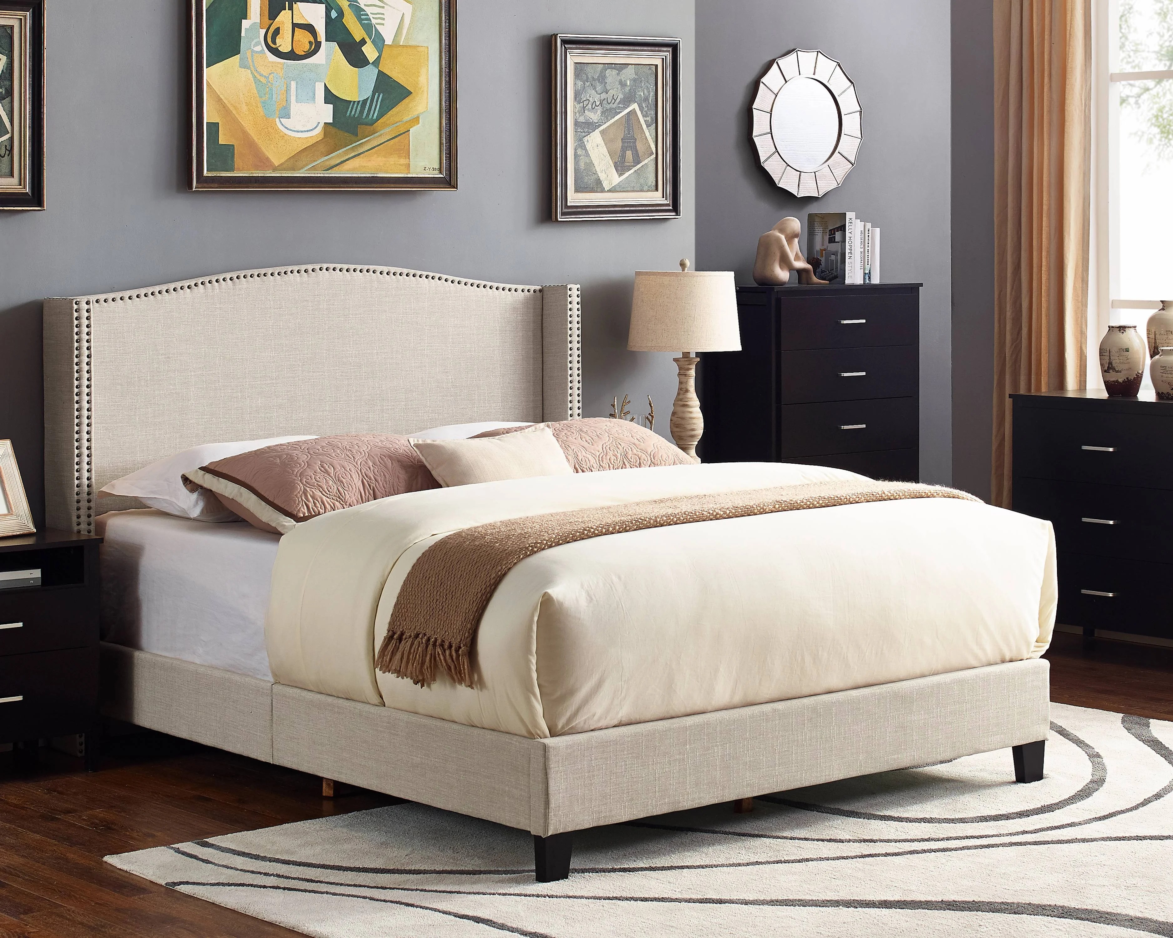 Scarlett Upholstered Wingback Bed, Multiple Sizes and Colors Walmart