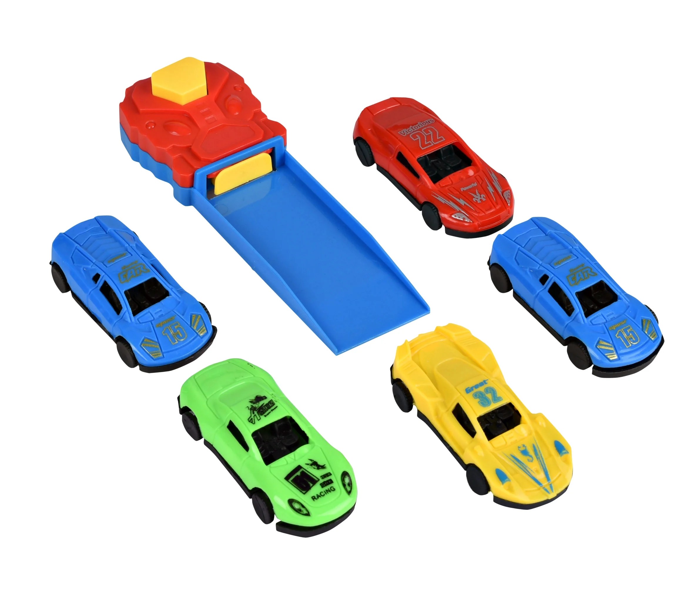 Car Launcher Race Track Play Set for Kids Includes Push Button Car Launcher & [5] Assorted Die