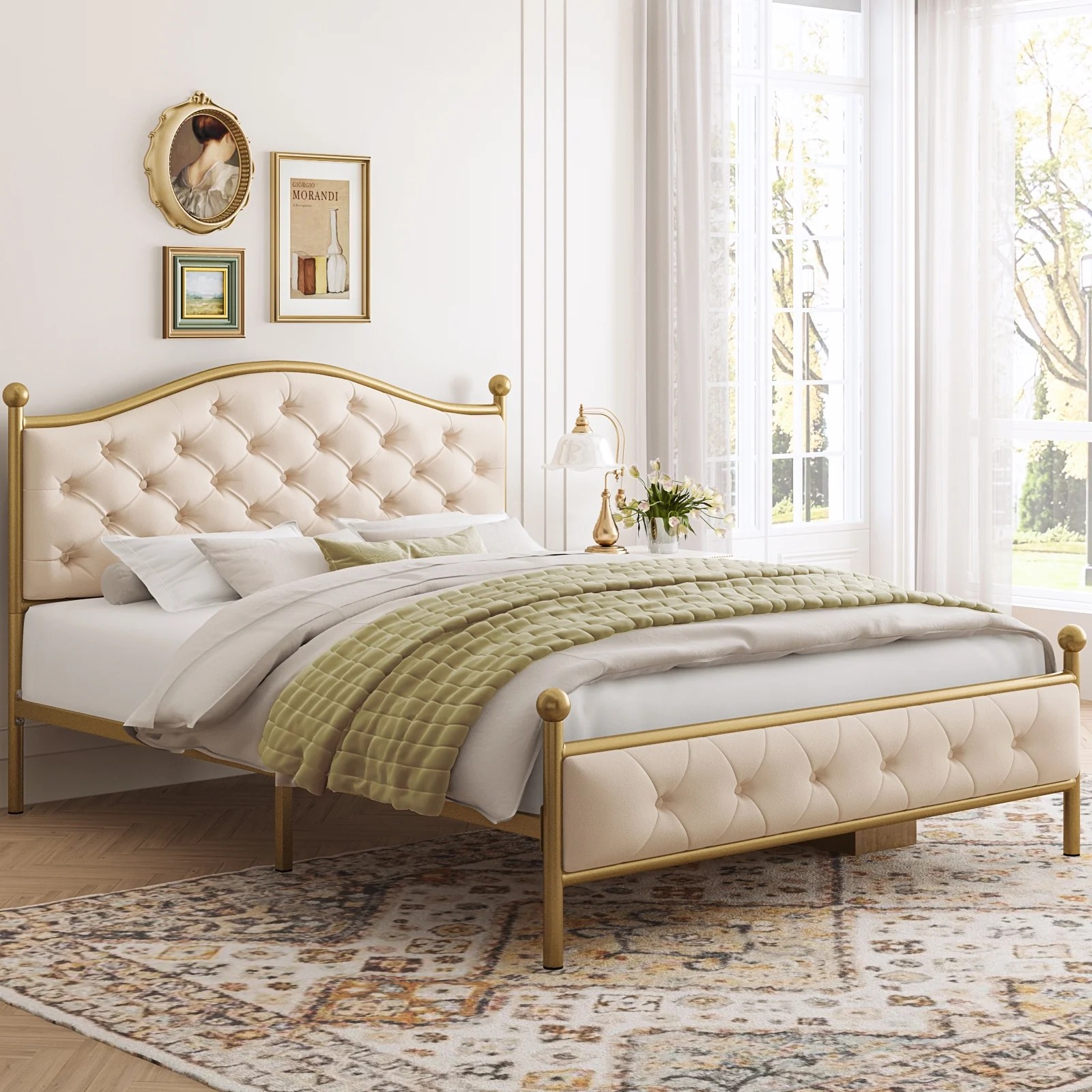 Homfa King Size Bed Frame, Metal Tubular Platform Bed With Button