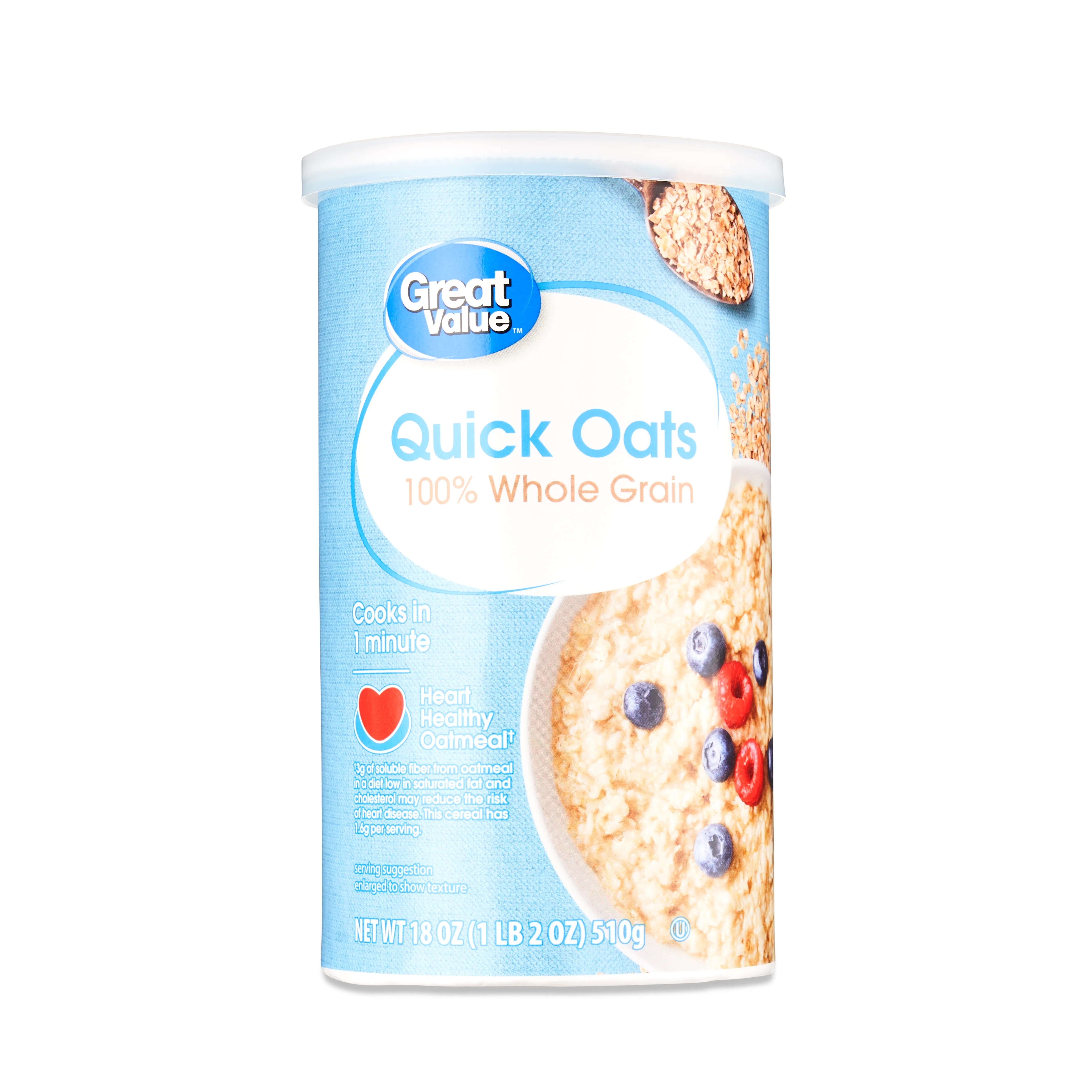 Great Value Quick Oats, 18 oz Canister