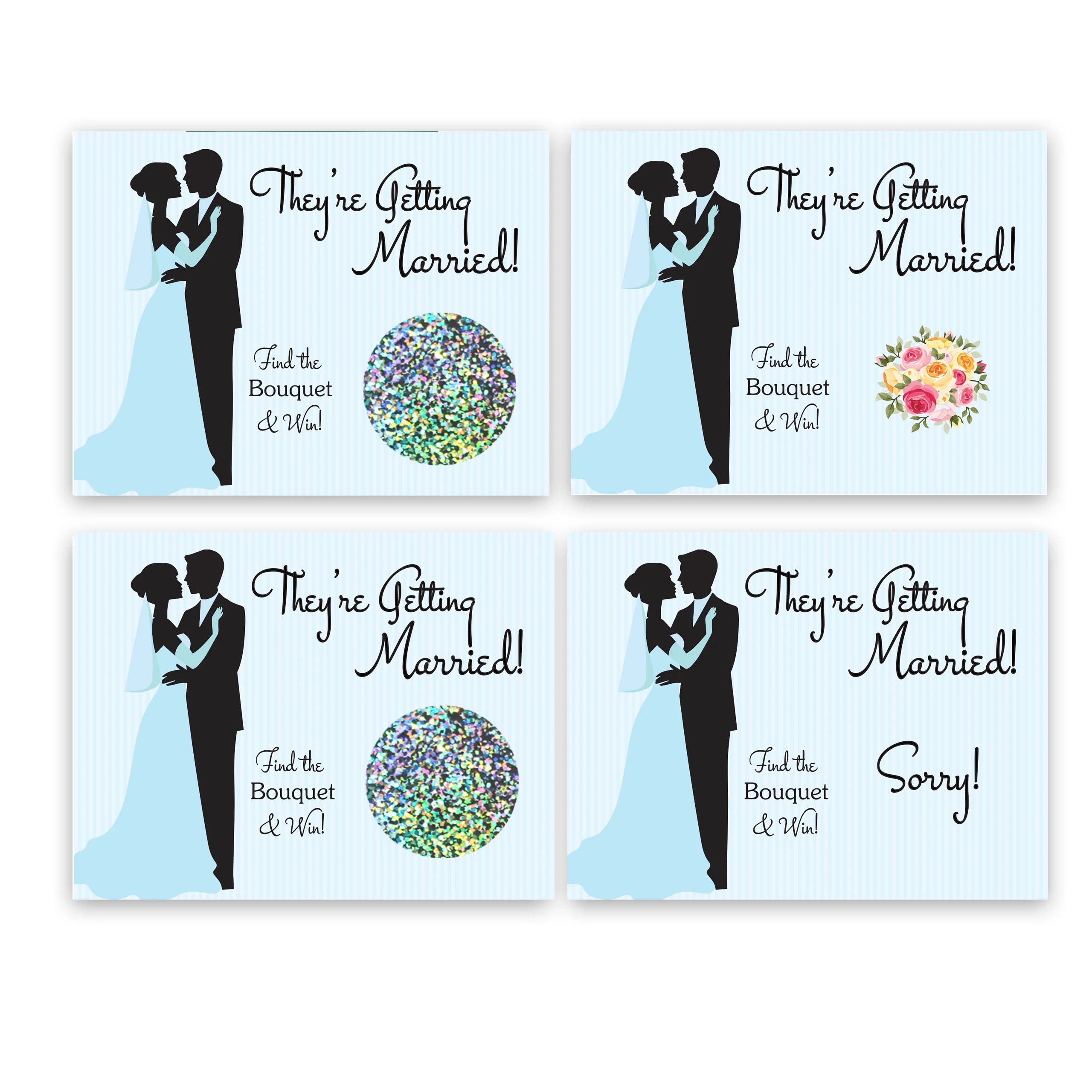Bride & Groom Bridal Shower Scratch Off Game Card Blue Pinstripe 26