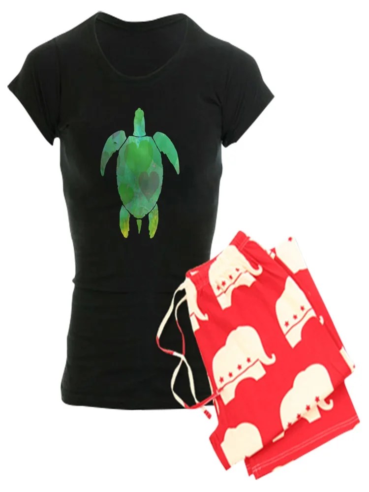 CafePress CafePress GREEN SEA TURTLE Pajamas Women's Dark Pajamas
