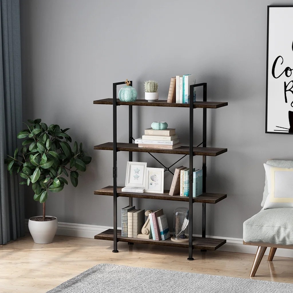 4 Tier Open Back Storage Bookshelf, Industrial 54.3 inches