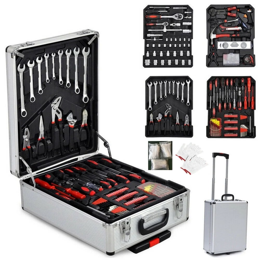 799pcs Tool Set Trolley Case Tool Box with Tools and Wheels Aluminium