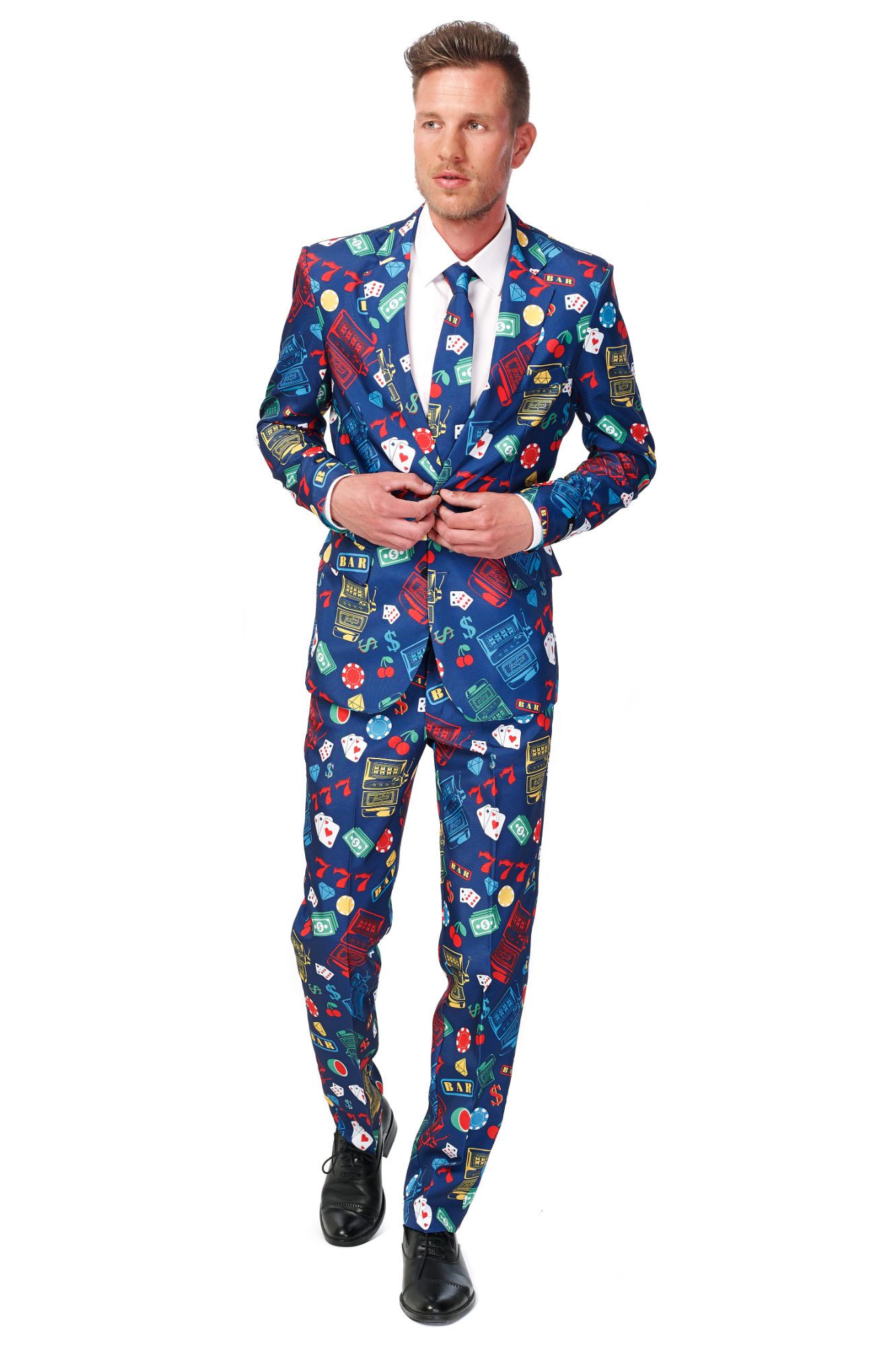 OppoSuits Blue and Red Poker Themed Men Adult Slim Fit Suit XL