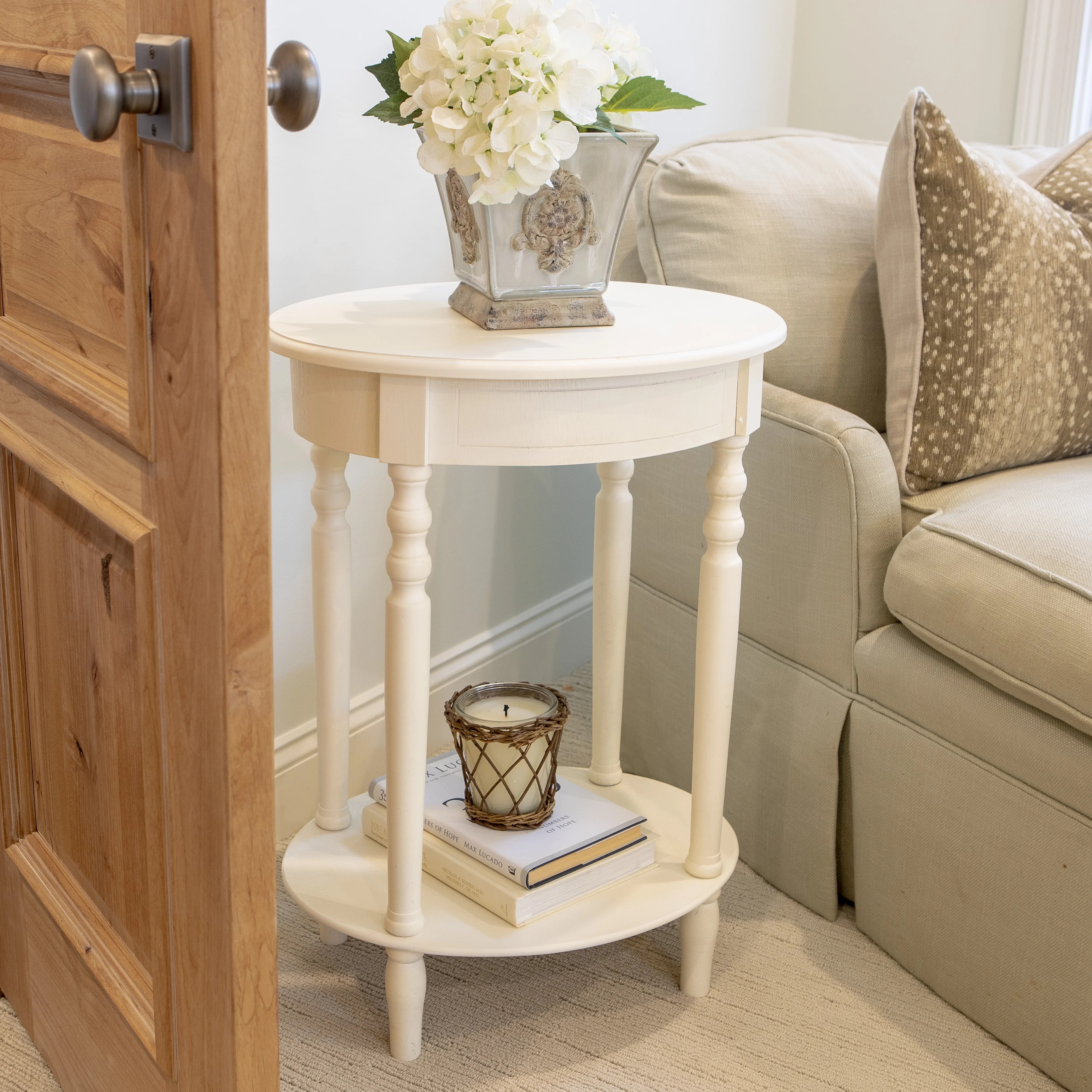 Décor Therapy Simplify Wood Oval Accent Table with Lower Shelf