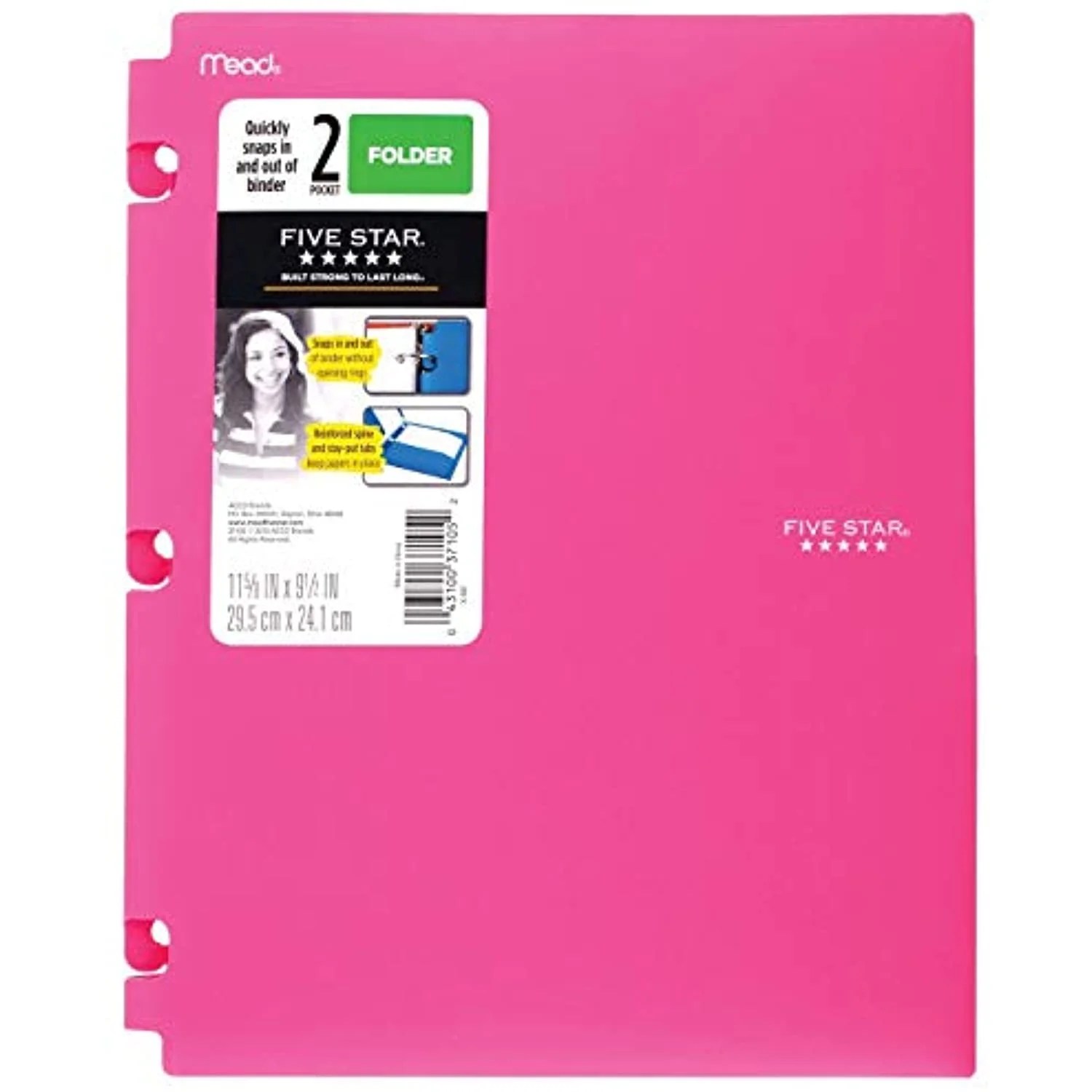 Snapin Plastic Folder for Binders 2 Pocket Five Star/Dimensions 9.5'' X11.62'' Sheet Capacity