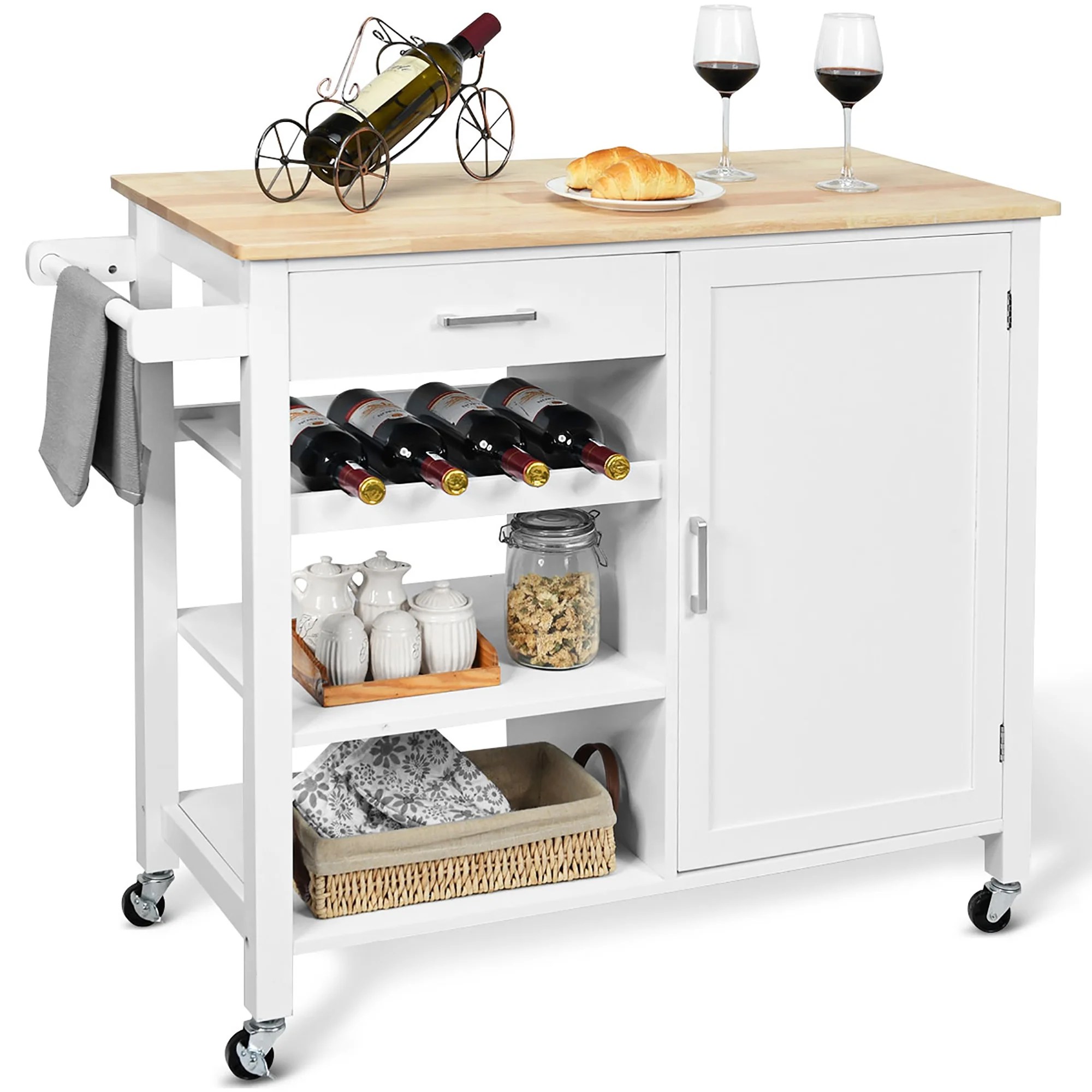 Costway 4Tier Wood Kitchen Island Trolley Cart Storage