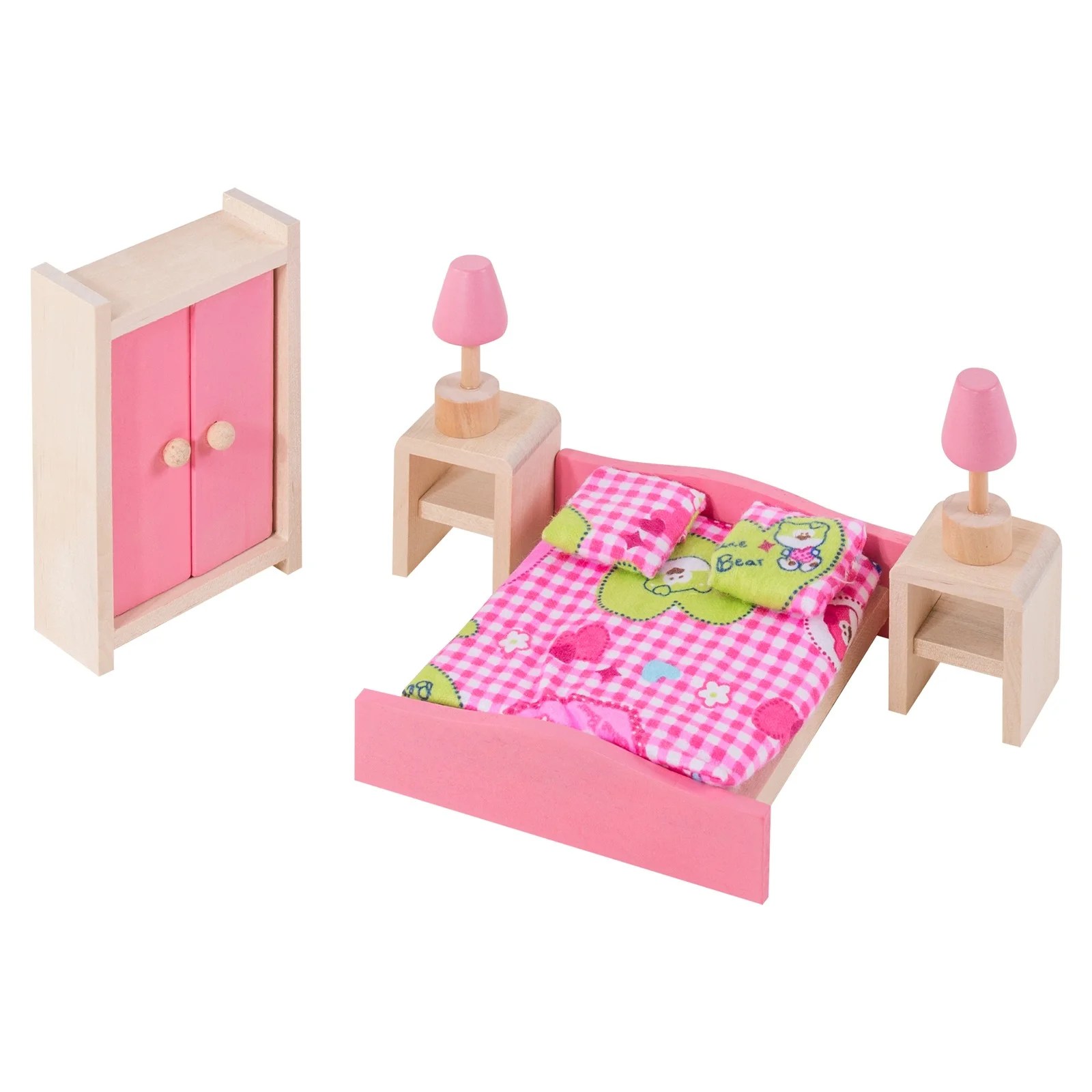 Eliiti Miniature Wooden Dollhouse Bedroom 9Pcs Furniture for Girls Kids Eliiti Miniature Wooden Dollhouse Bedroom 9Pcs Furniture for Girls Kids