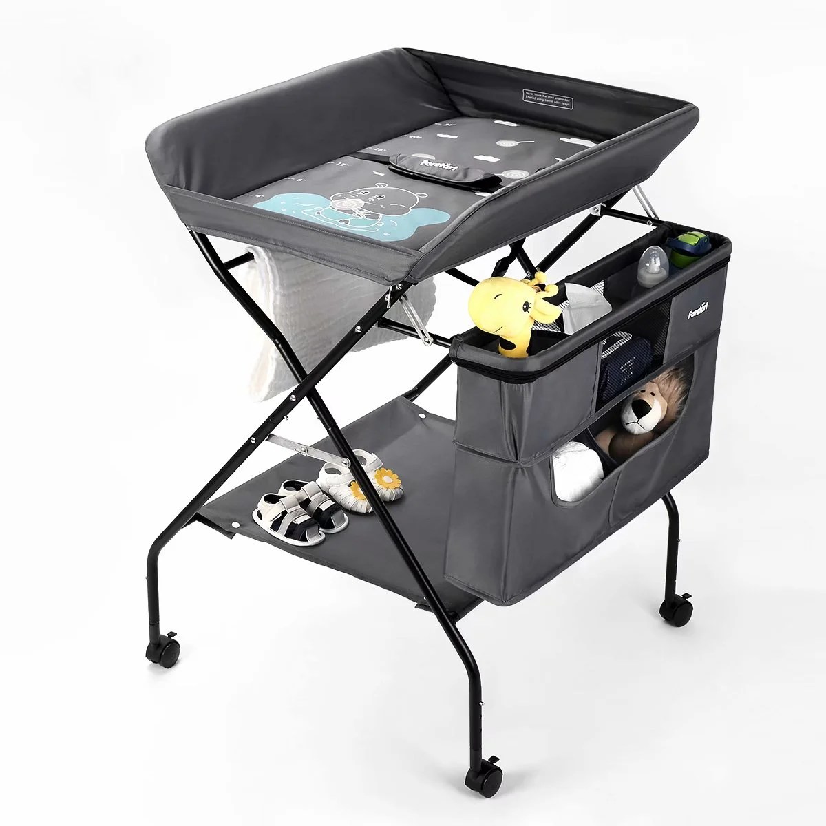 Rolling Baby Diaper Changing Table Station, Adjustable Height Folding