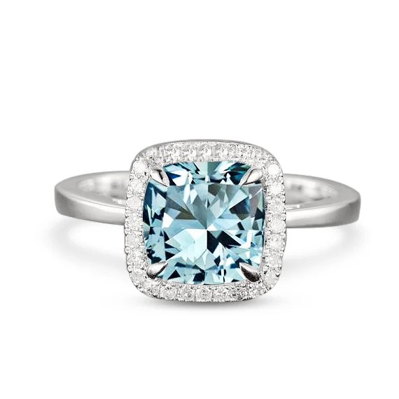 1.25 Carat Cushion Cut Aquamarine and Diamond Halo 1.25 Carat Cushion Cut Aquamarine and Diamond Halo
