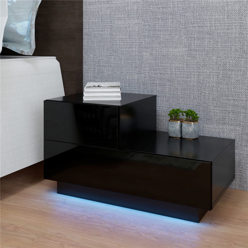 Ktaxon High Gloss Bedside Table Nightstand with 2 Drawers,End Table