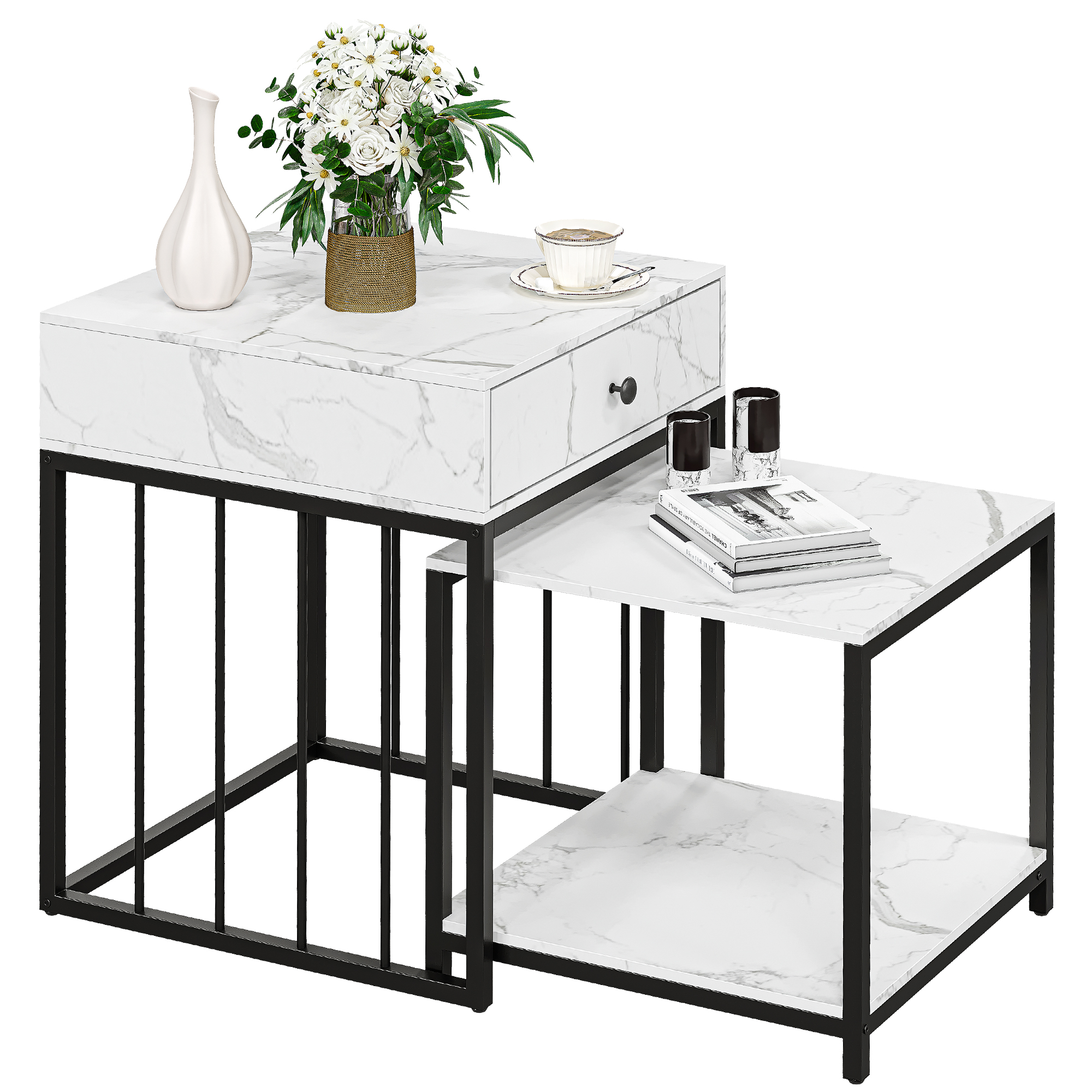 DSstyles Nesting Coffee Table, Modern Marble Coffee Tables for Living