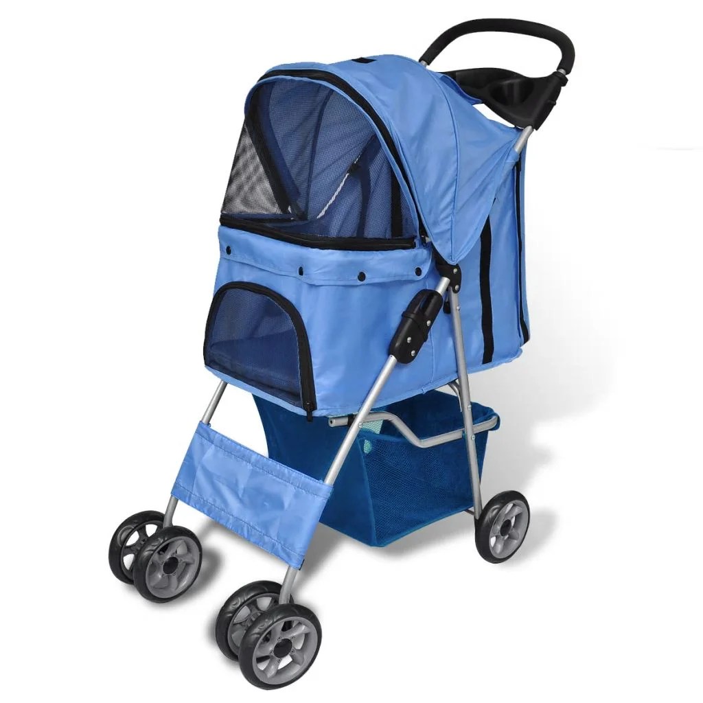 Folding Pet Stroller Dog/Cat Travel Carrier Blue
