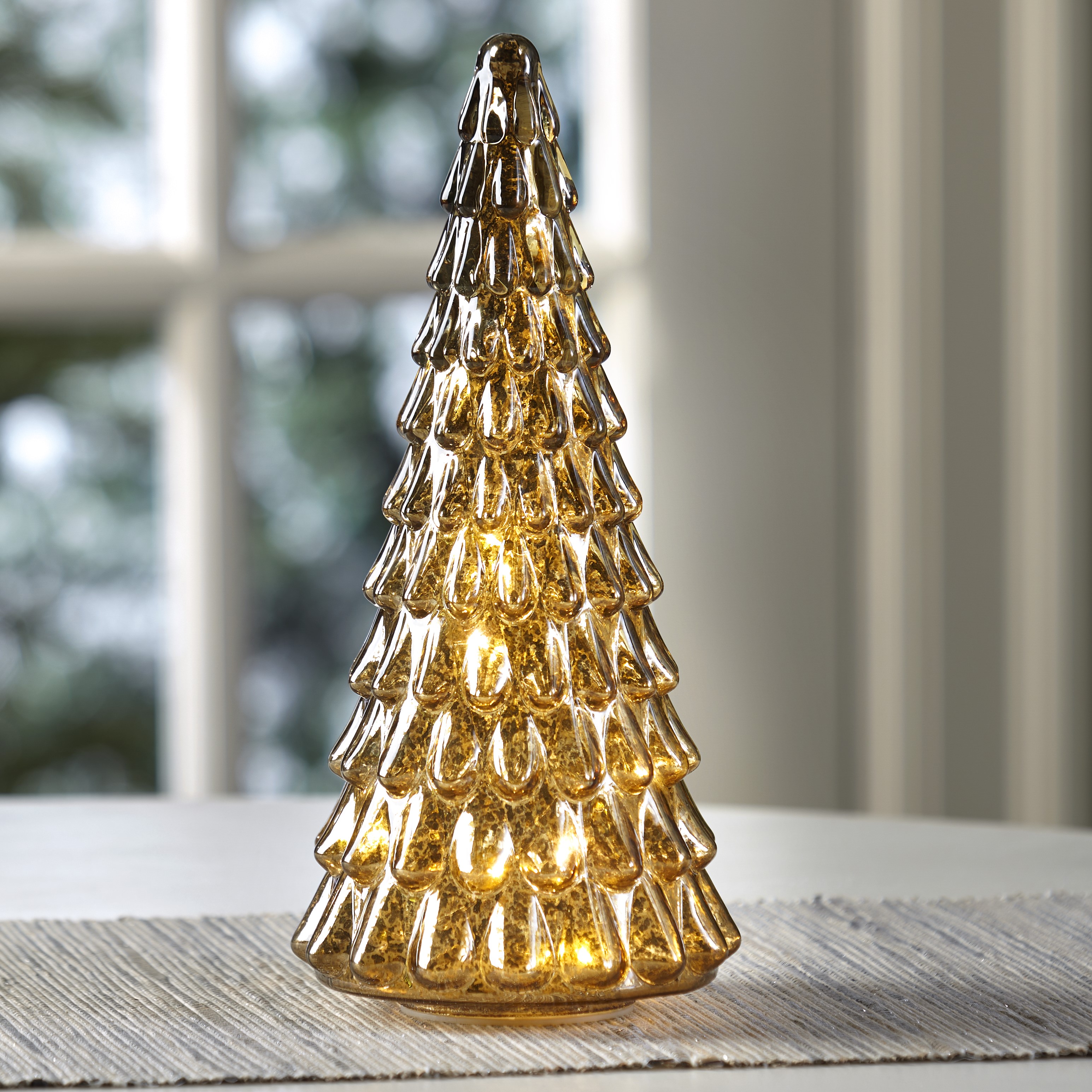 Lighted Glass Christmas Tabletop Tree Gold/Yellow