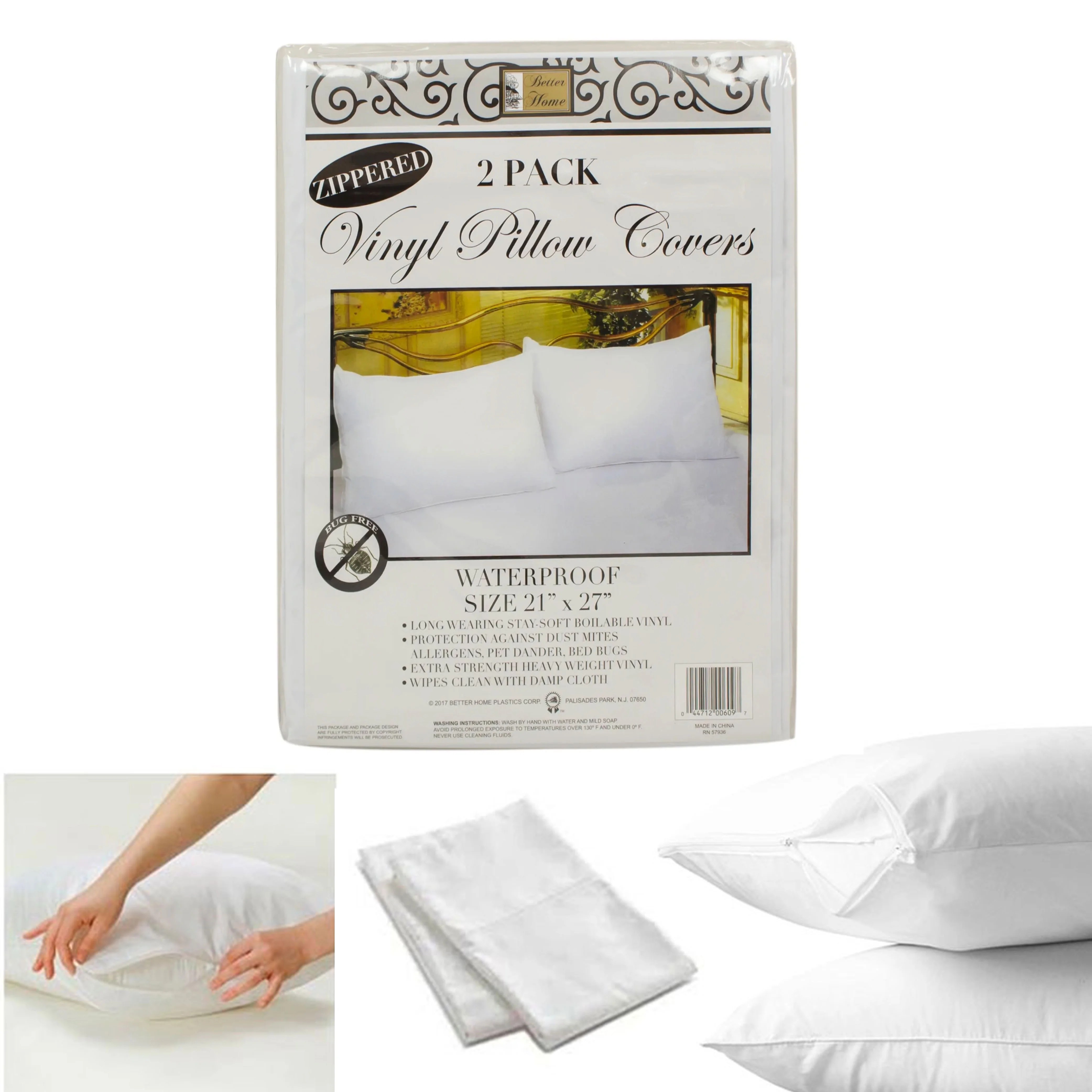 2 White Vinyl Hotel Pillow Cover Case Waterproof Zipper Protector Bed