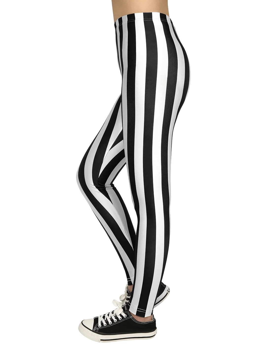 HDE HDE Black and White Stripe Leggings Halloween Theme