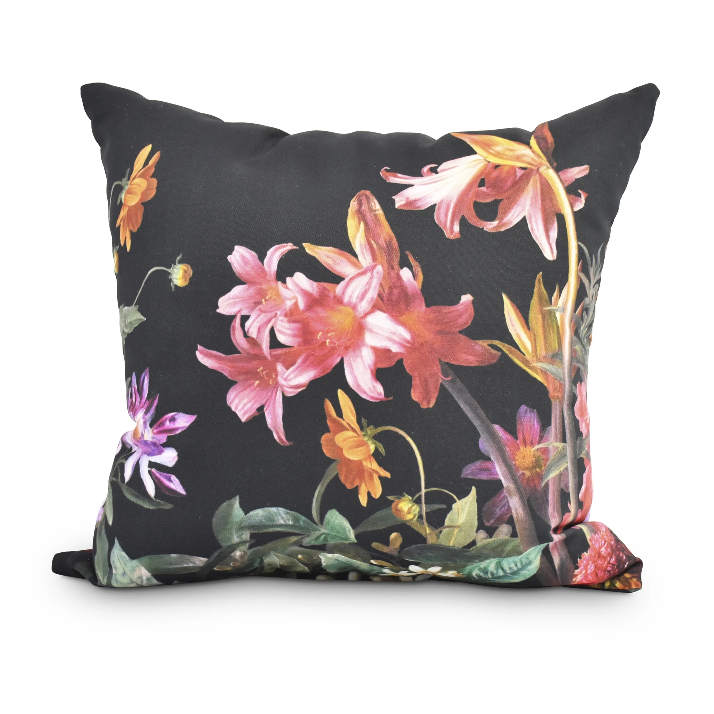 Simply Daisy, 18" x 18" Color Me Floral Black Floral Print Decorative