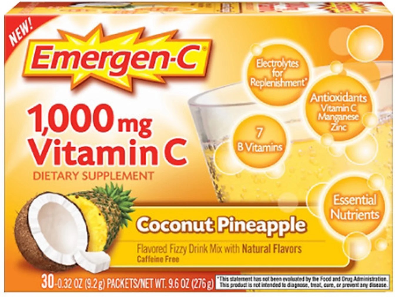 3 Pack EmergenC 1000 mg Vitamin C Flavored Fizzy Drink Mix , Coconut