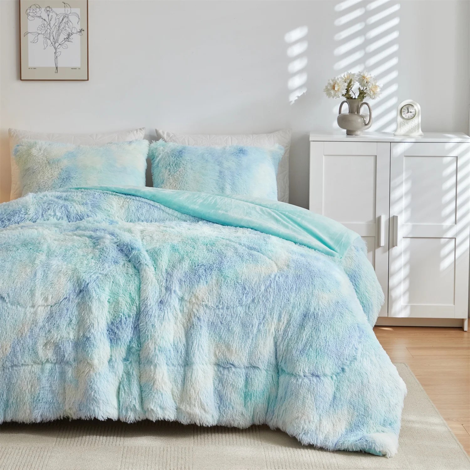 Wajade Plush Shaggy Comforter Set Fluffy Fuzzy Faux Fur Bedding Set
