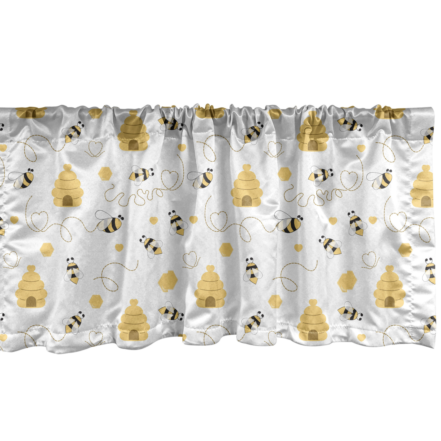 Ambesonne Bee Window Valance, Pattern of Flying Bugs Forming Heart
