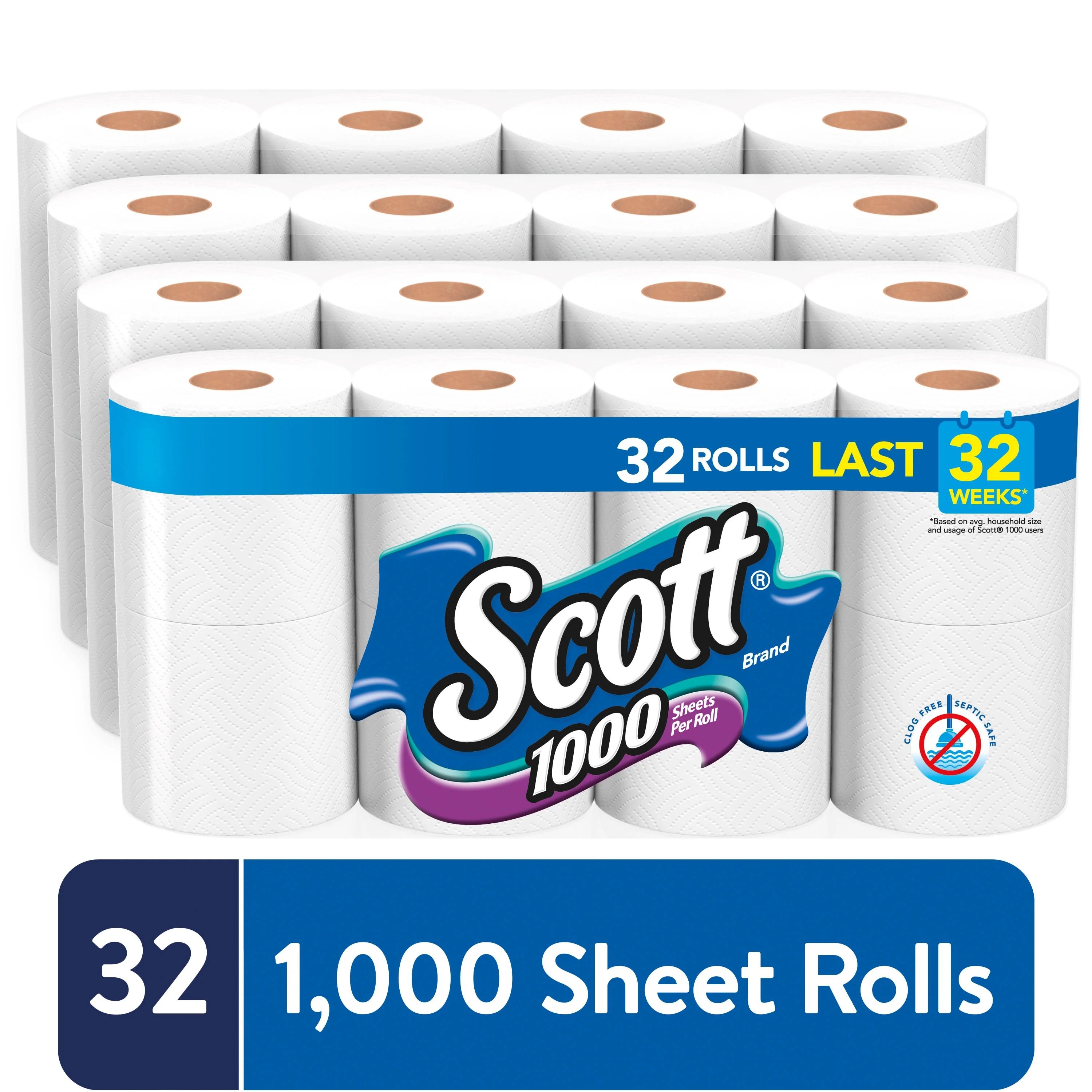 Home 30 Rolls 30,000 Sheets 2 PACK Scott 1000 Toilet Paper Paper Products