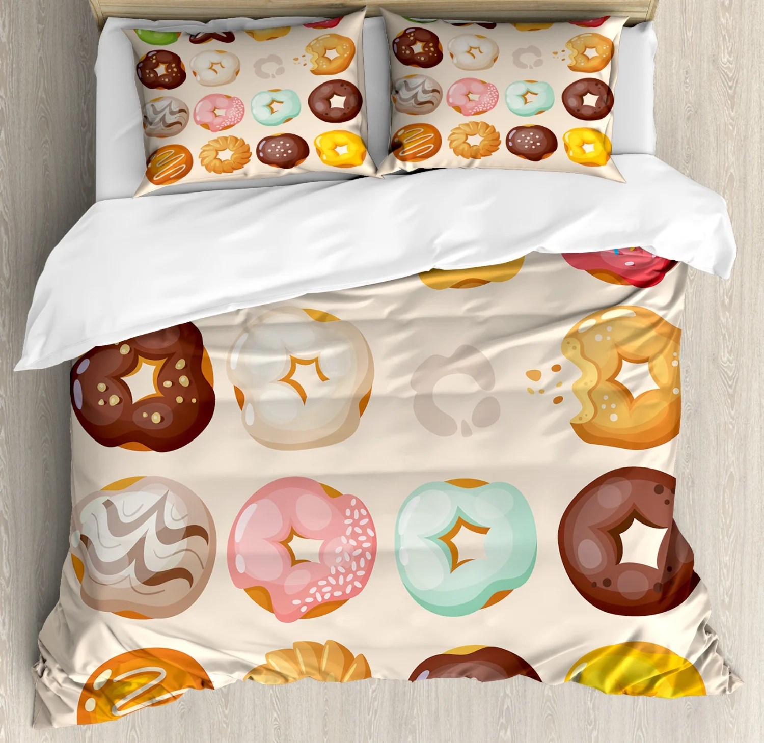 Donut Queen Size Duvet Cover Set, Different Kinds of Delicious