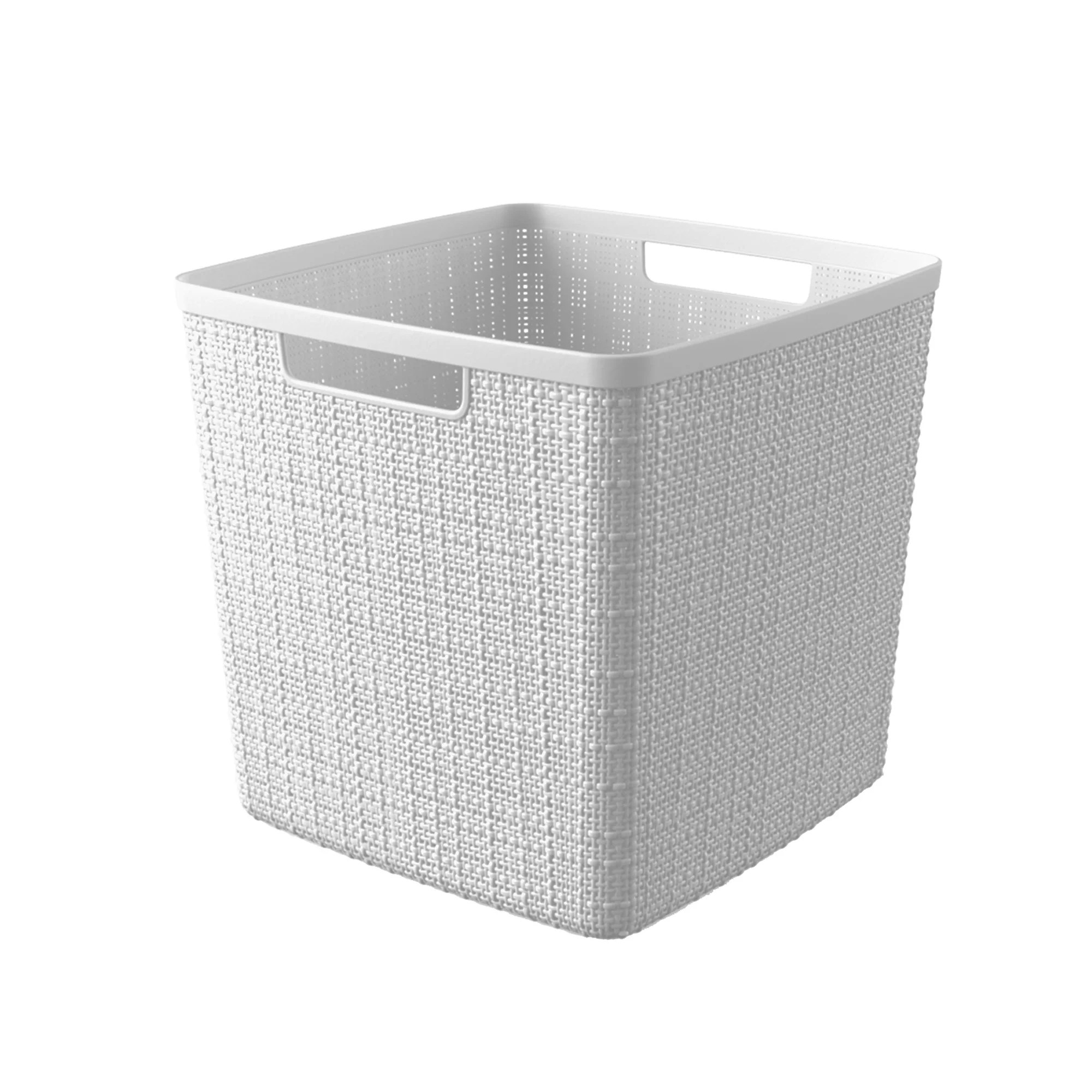 Curver Jute 11" Cube Basket, Resin Plastic Storage Bin, White