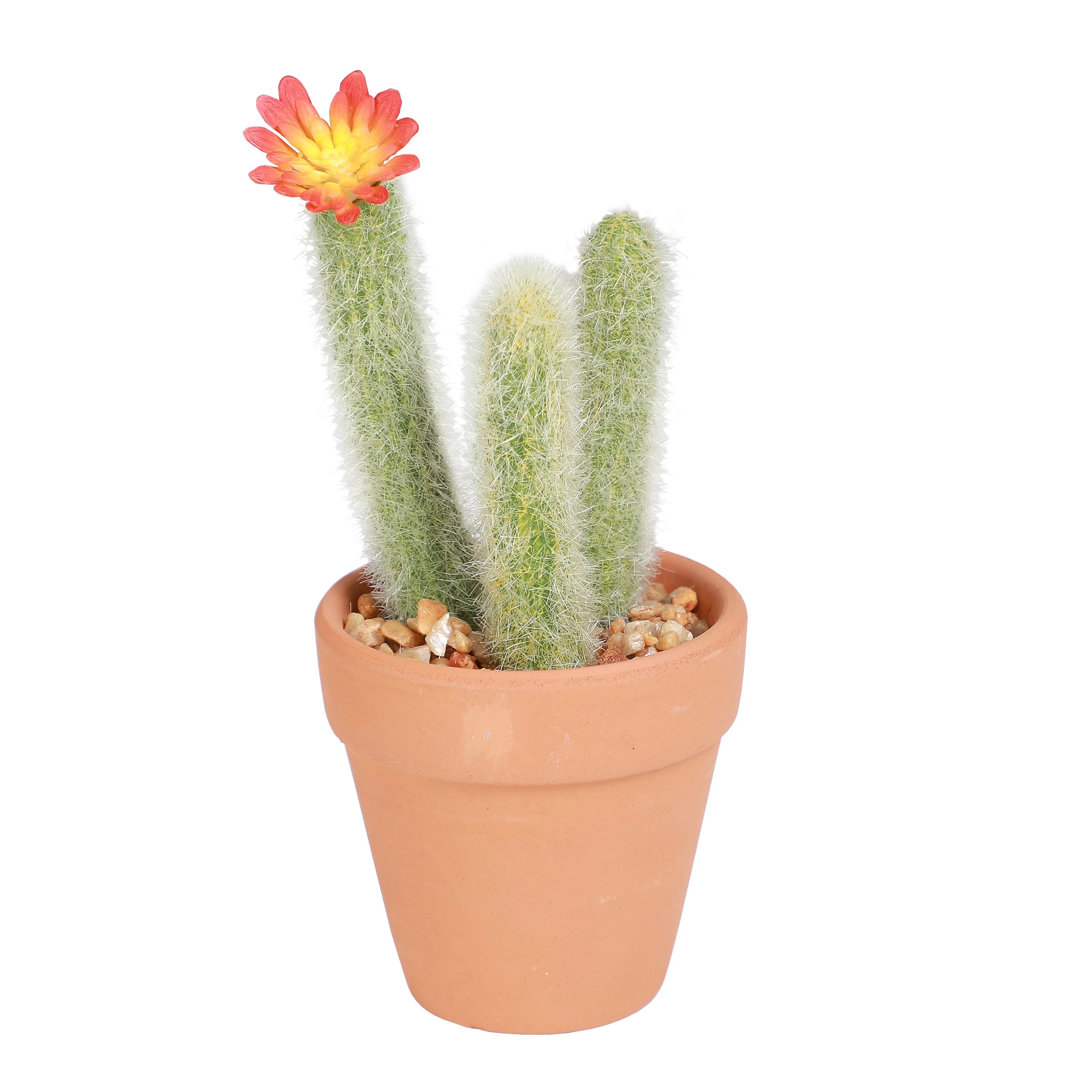 Mainstays 5.35" Artificial Potted Cactus Green with Red/Orange Flower