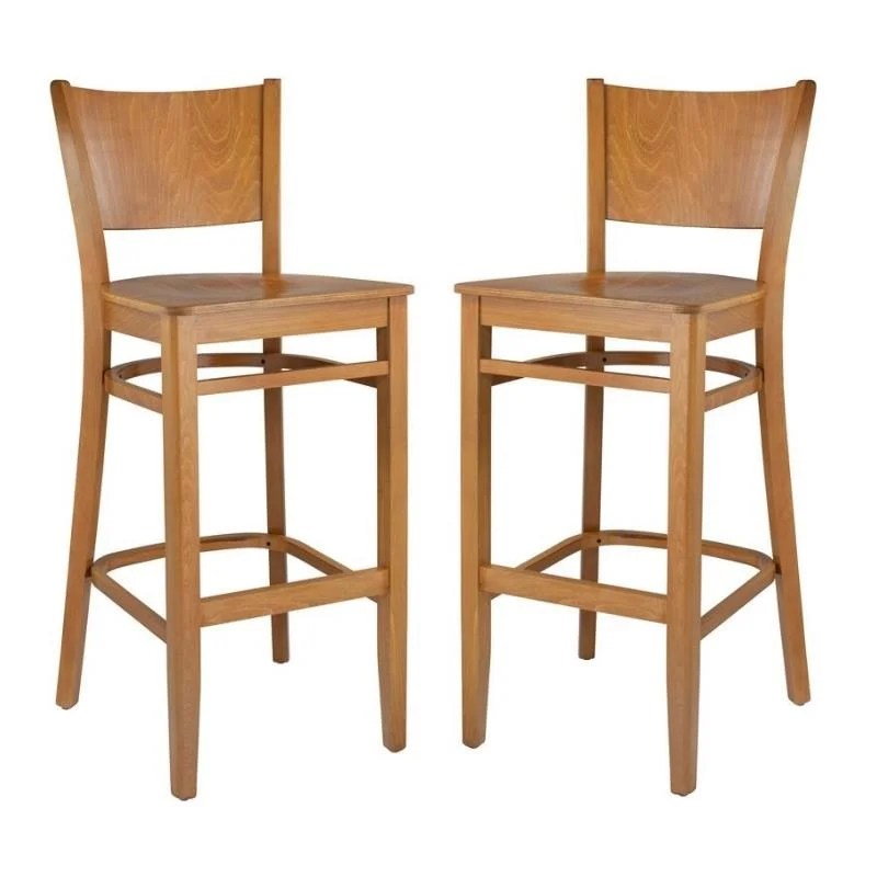 Home Square Solid Wood Bar Stool in Cherry with Seat Set of 2