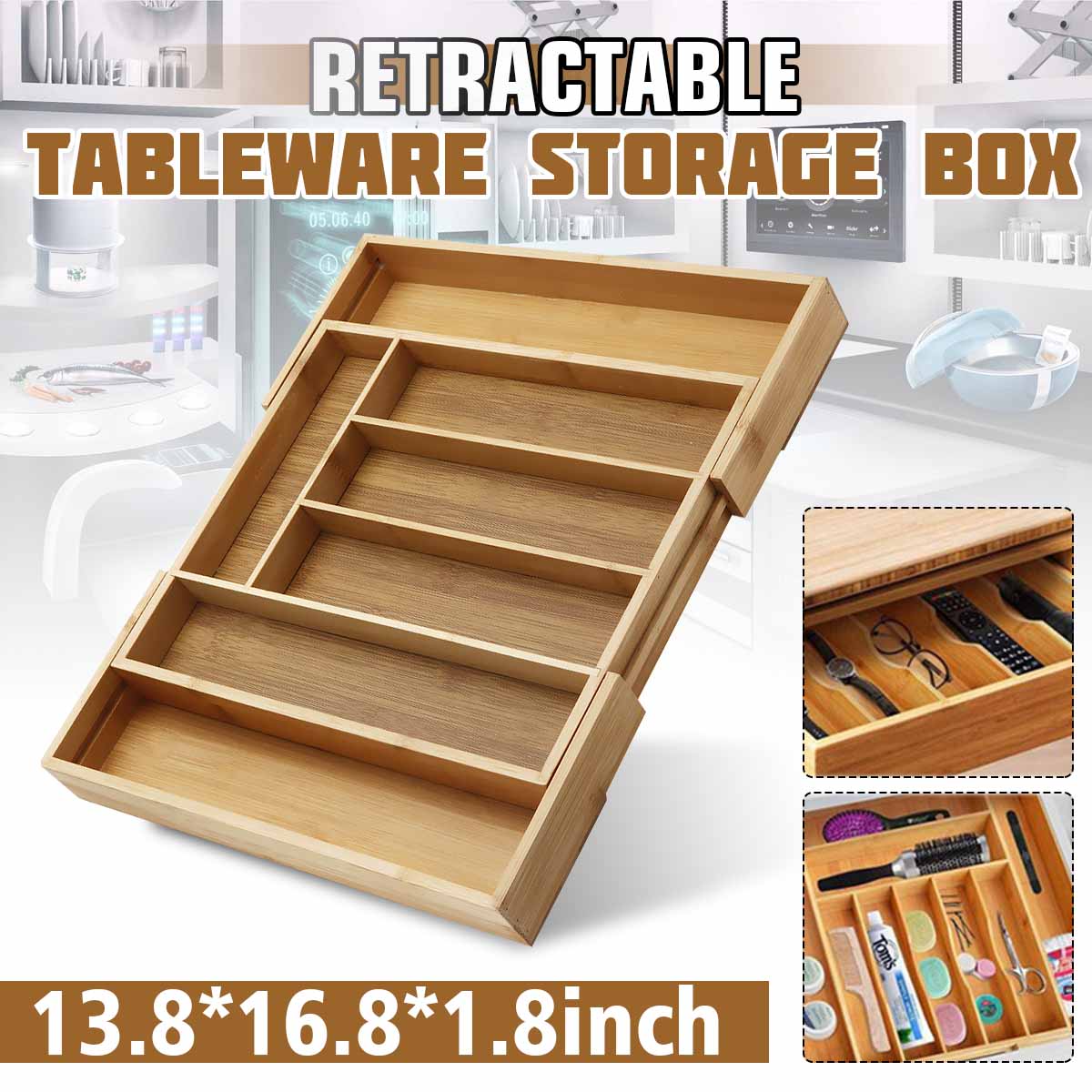Household Bamboo Wood Cutlery Tray Holder Tidy Kitchen