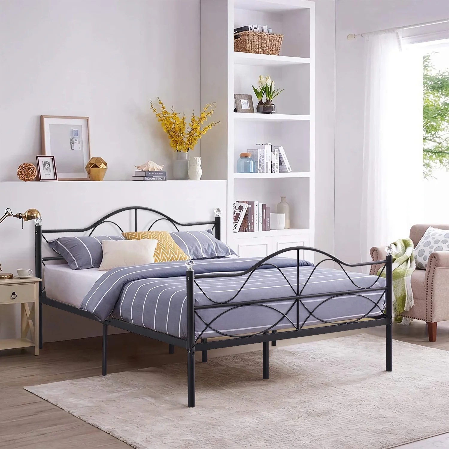 Vecelo Full Size Platform Bed Frame with Headboard,Crystal Ball Decor Vecelo Full Size Platform Bed Frame with Headboard,Crystal Ball Decor