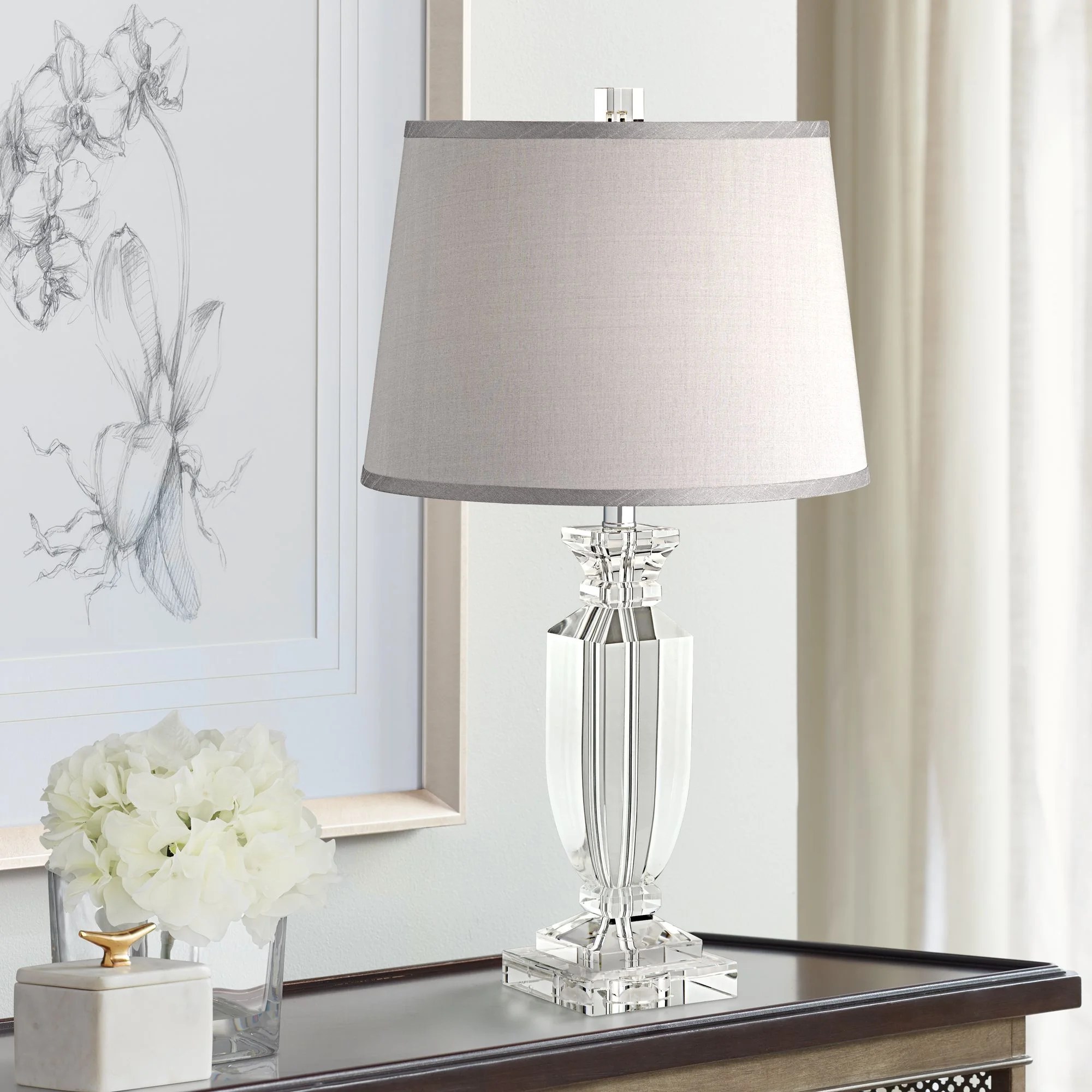 Vienna Full Spectrum Traditional Table Lamp Crystal Body Gray Tapered