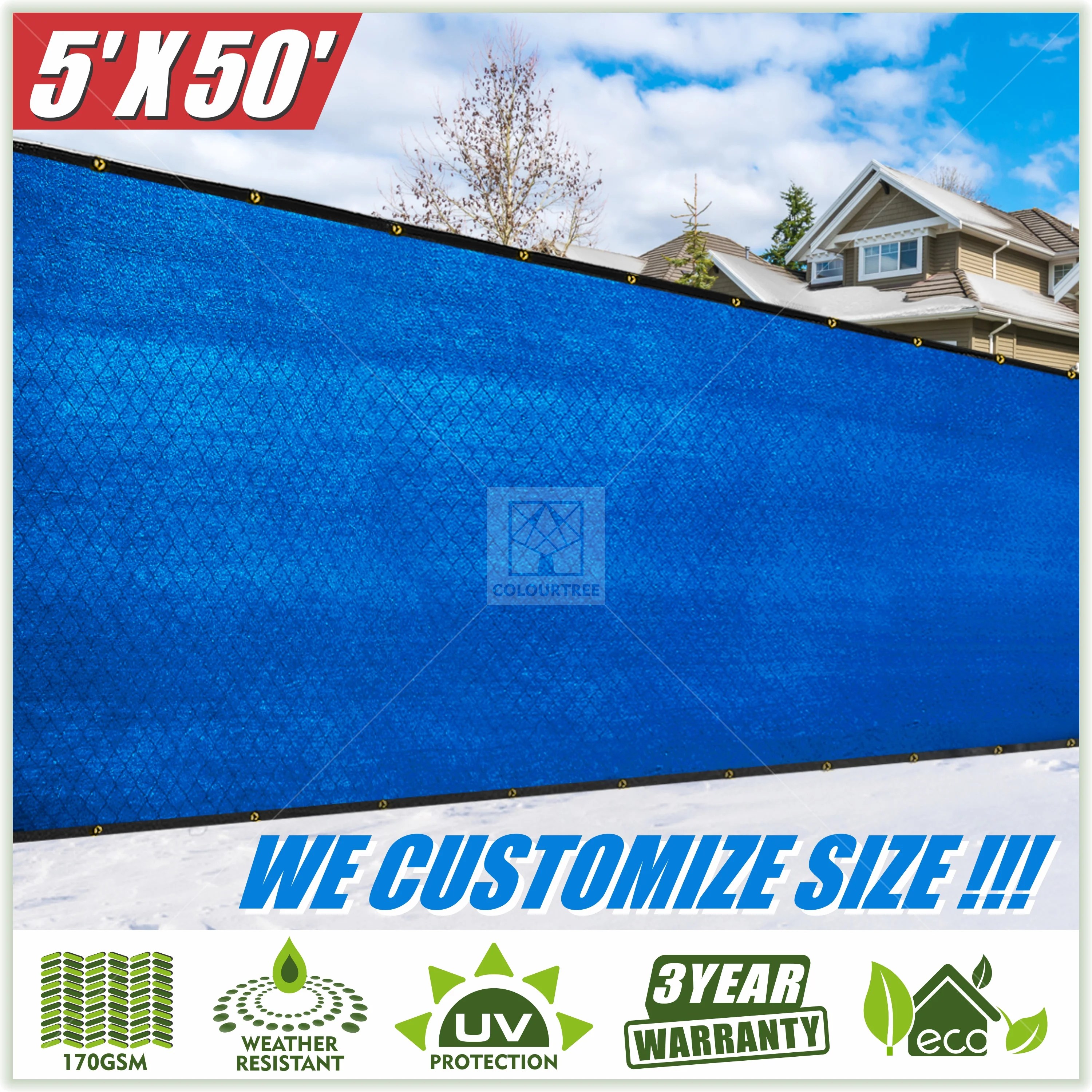 ColourTree 5' x 50' Blue Privacy Fence Screen Fence Cover Fabric Mesh