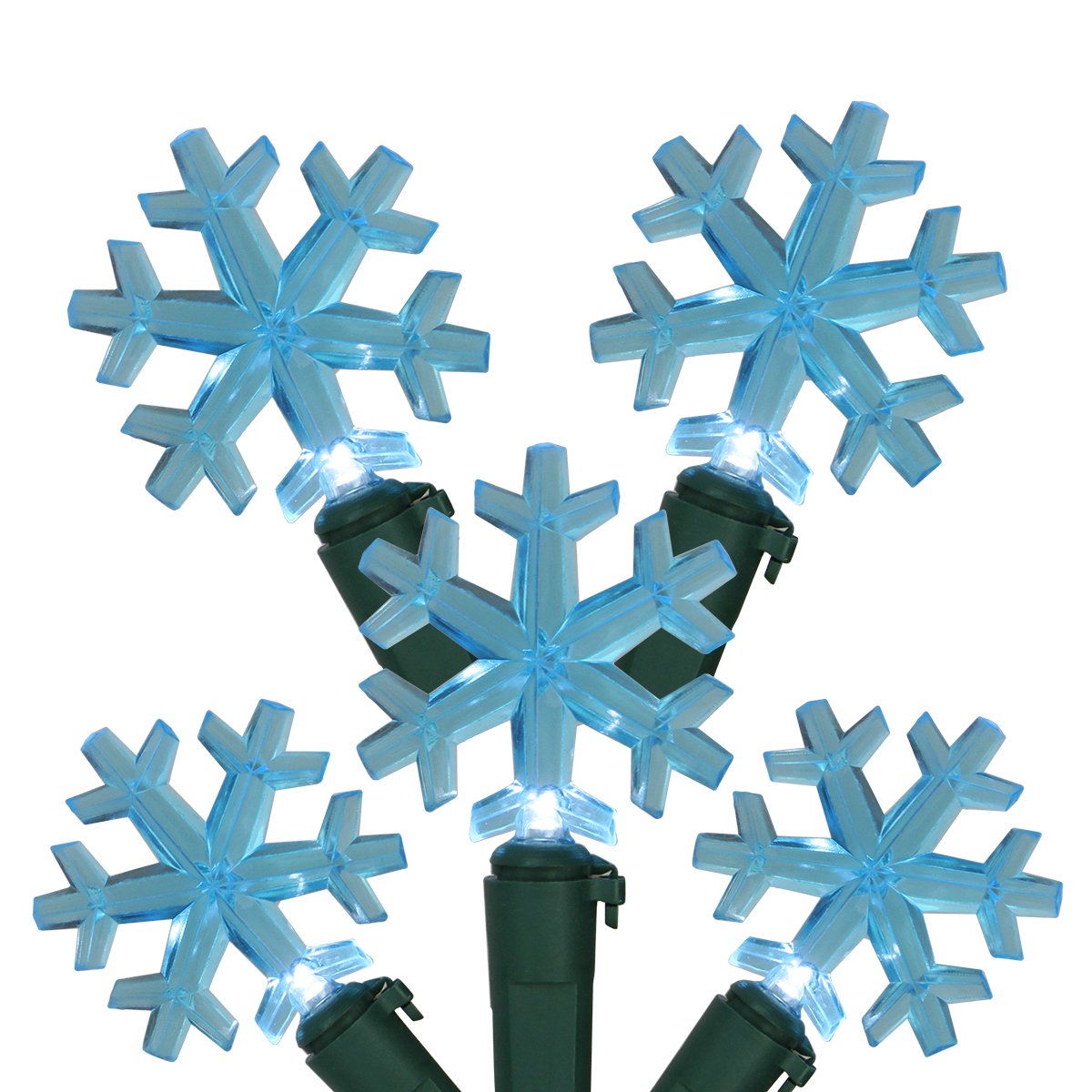 20Count Blue LED Snowflake Christmas Light Set 6 ft Green Wire