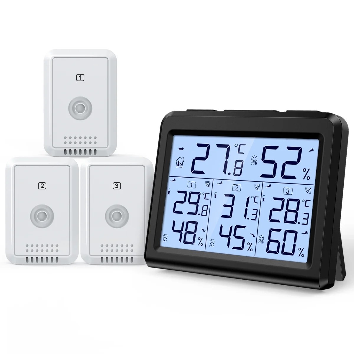 ORIA Indoor Outdoor Thermometer with 3 Wireless Sensors, Digital