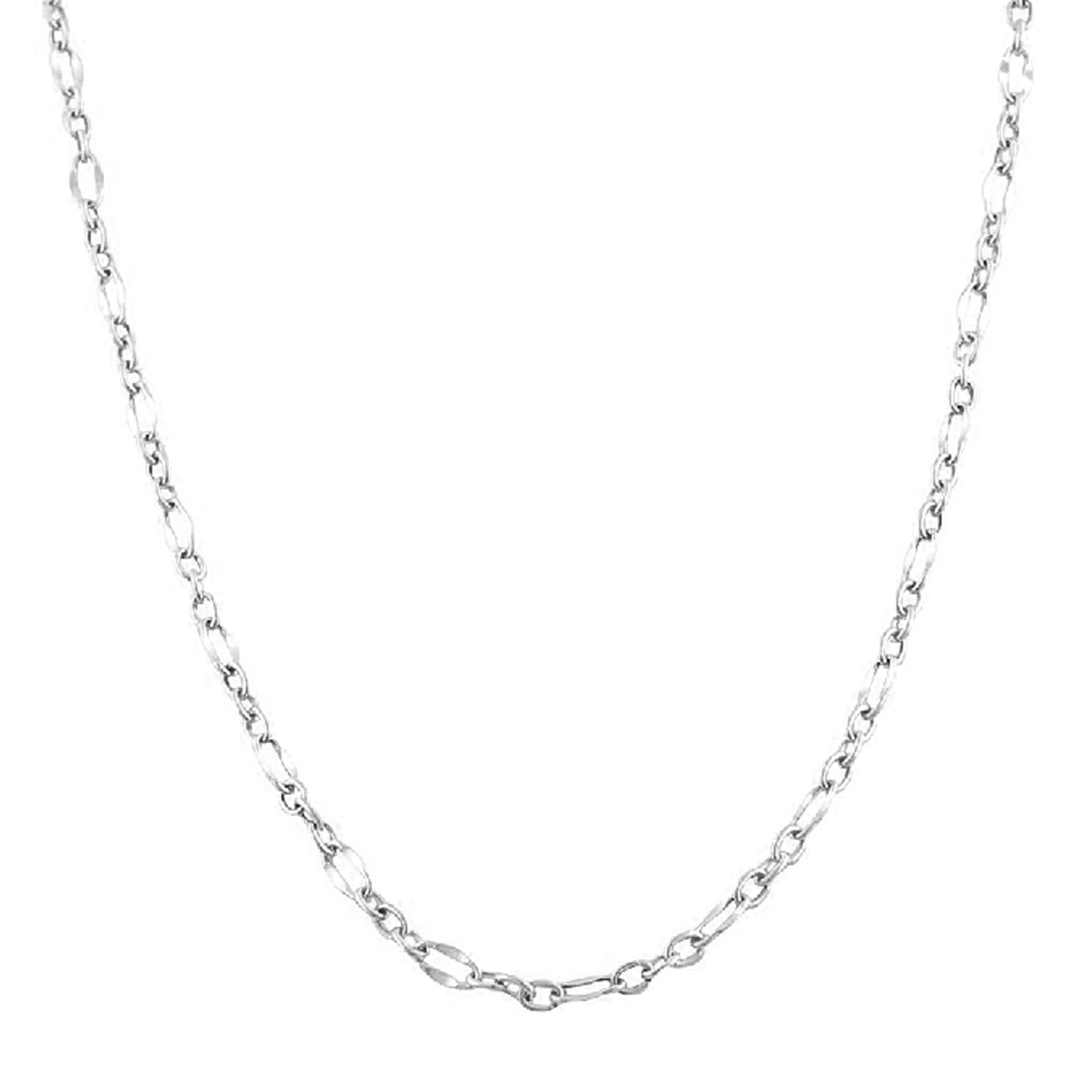 Jewelry Affairs 10K White Gold Flat Oval Figaro Chain Necklace,2.0mm