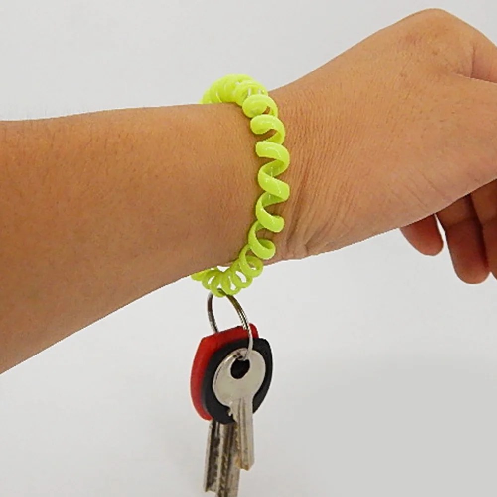 OPOLSKI 6Pcs Colorful Coil Stretchable Wristband Spiral Keychain Key