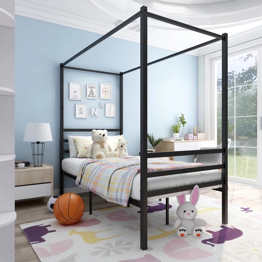 FreshTop Metal Canopy Bed Frame, Platform Bed Frame Twin with