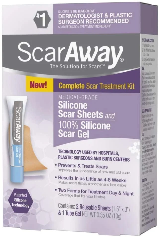 ScarAway Silicone Scar Sheets and Gel, 2 Reusable Sheets & 1 Tube Gel