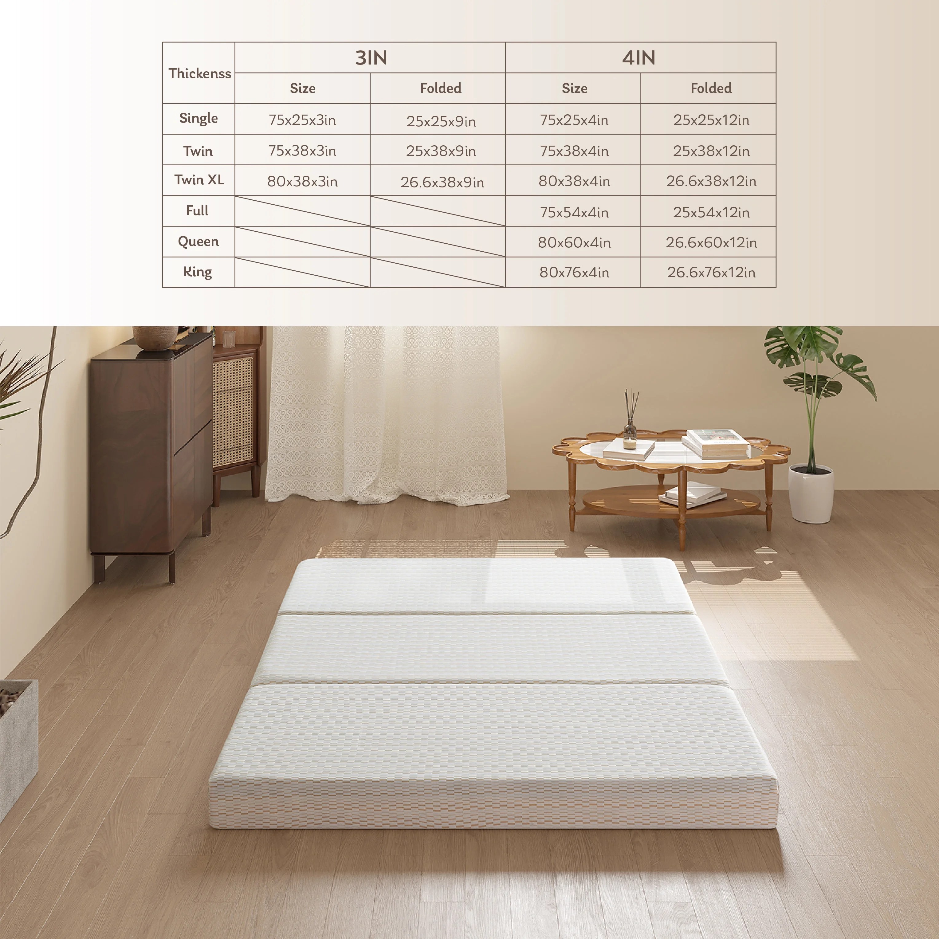 MLILY 3 inch Twin Size TriFolding Memory Foam Mattress, Portable Guest